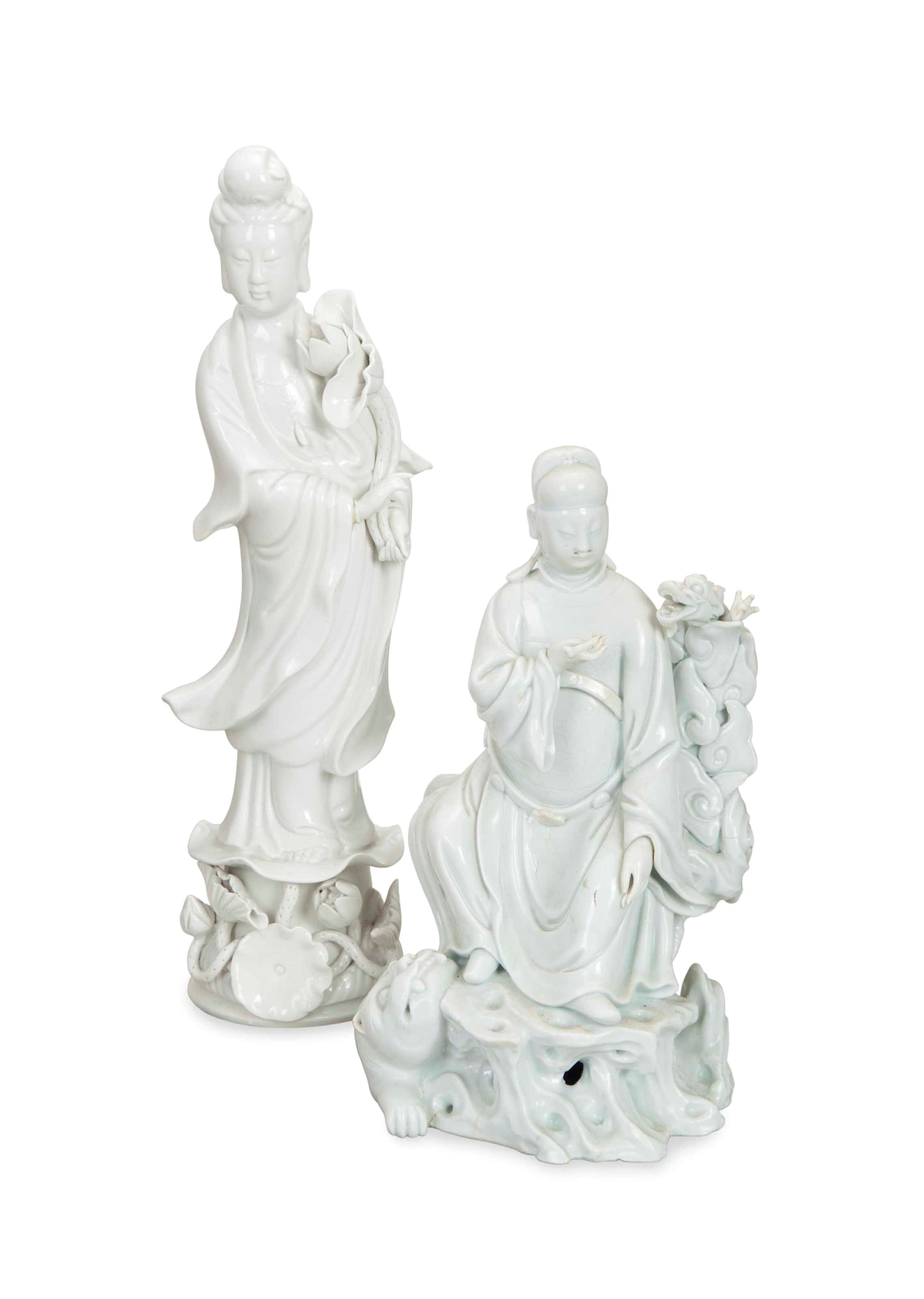 TWO CHINESE WHITE-GLAZED FIGURES,