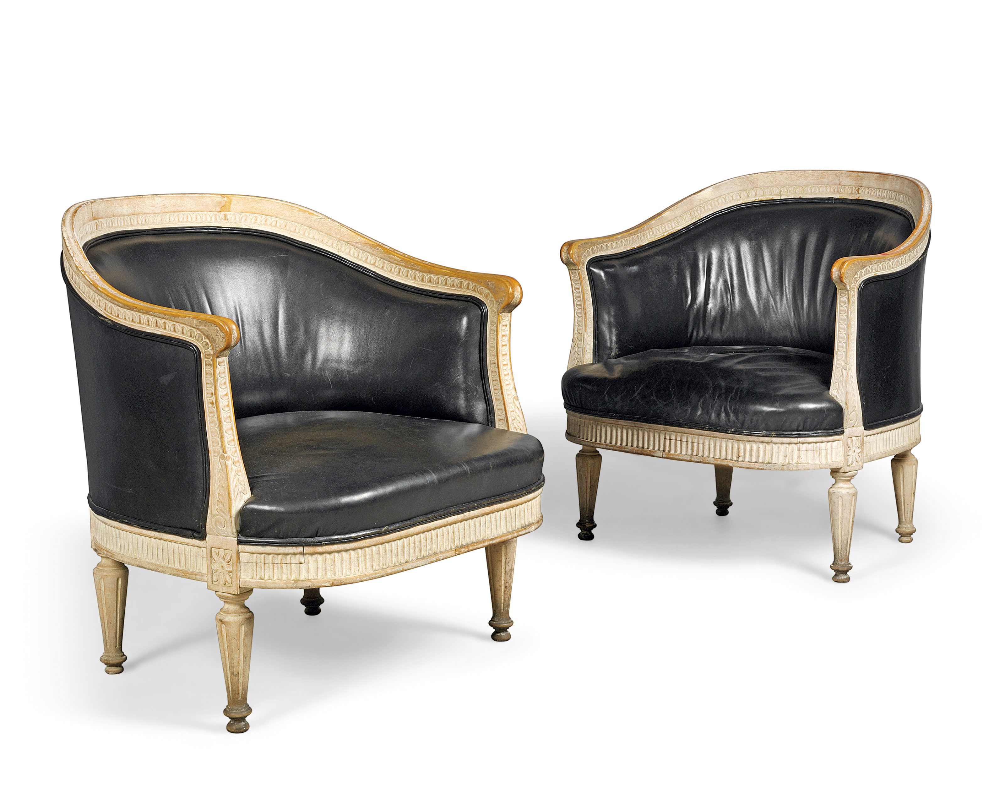 A PAIR OF SWEDISH WHITE-PAINTED TUB-ARMCHAIRS