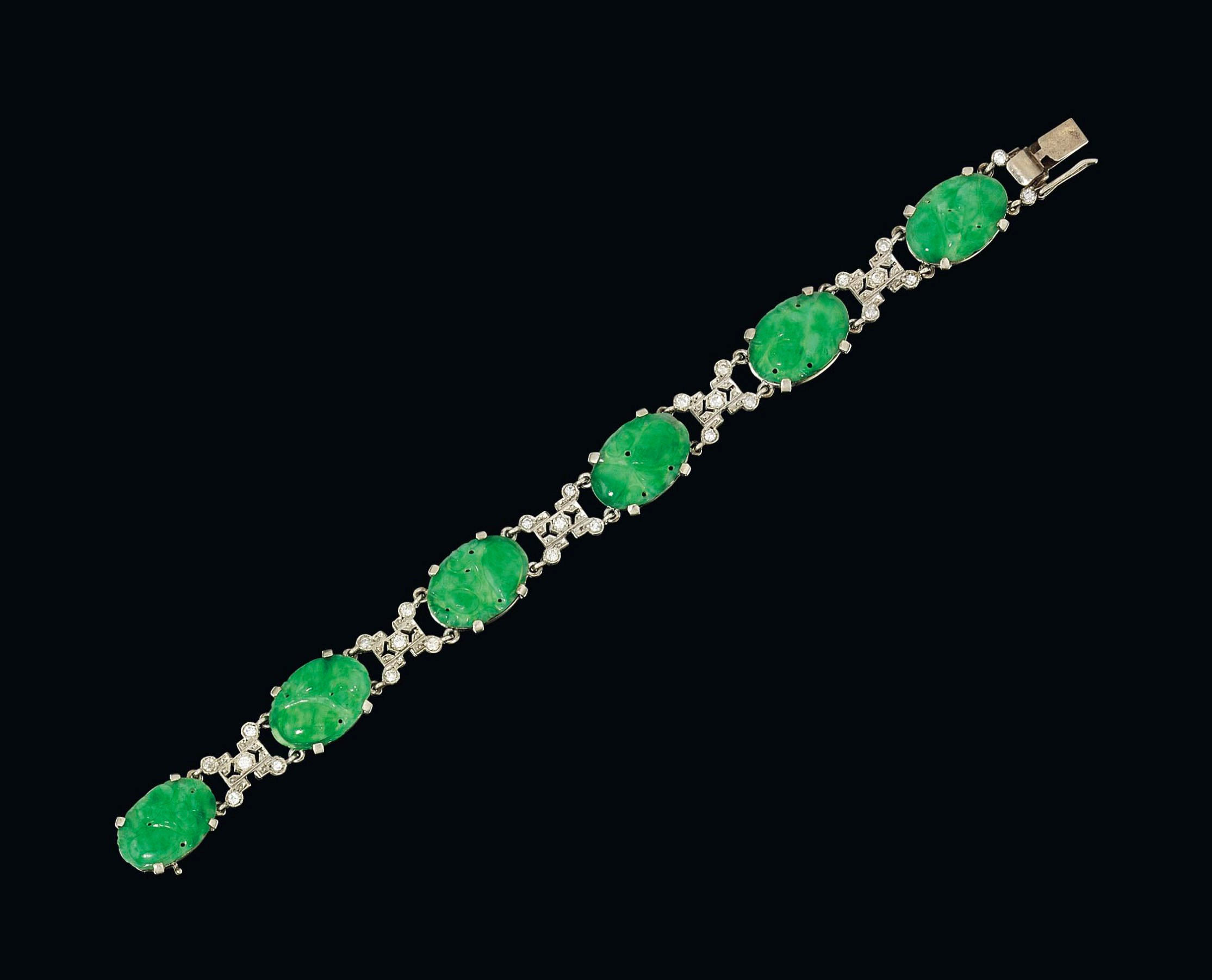 A jadeite jade and diamond flexible bracelet