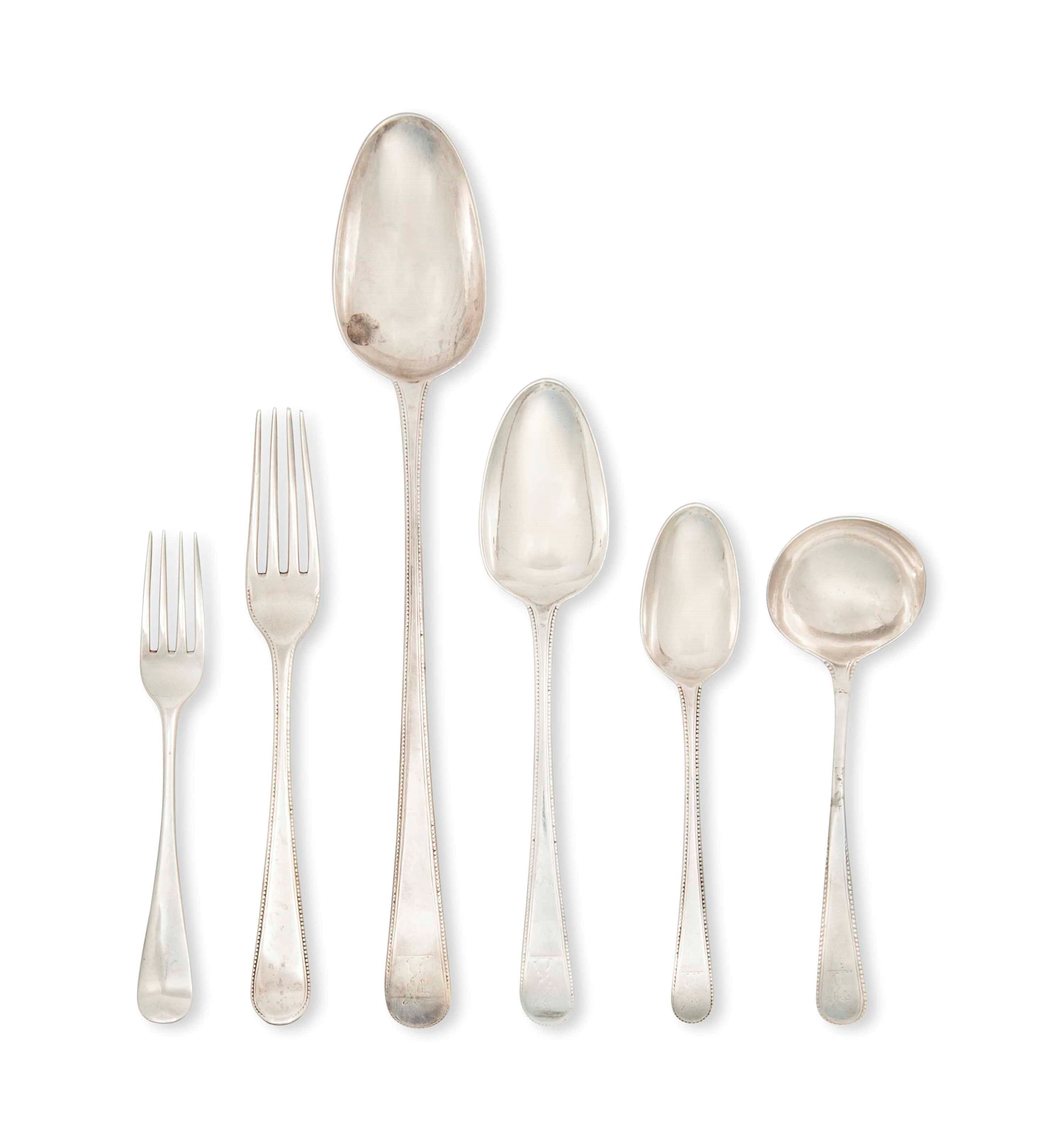 A GEORGE III SILVER BEAD-EDGE PART TABLE SERVICE