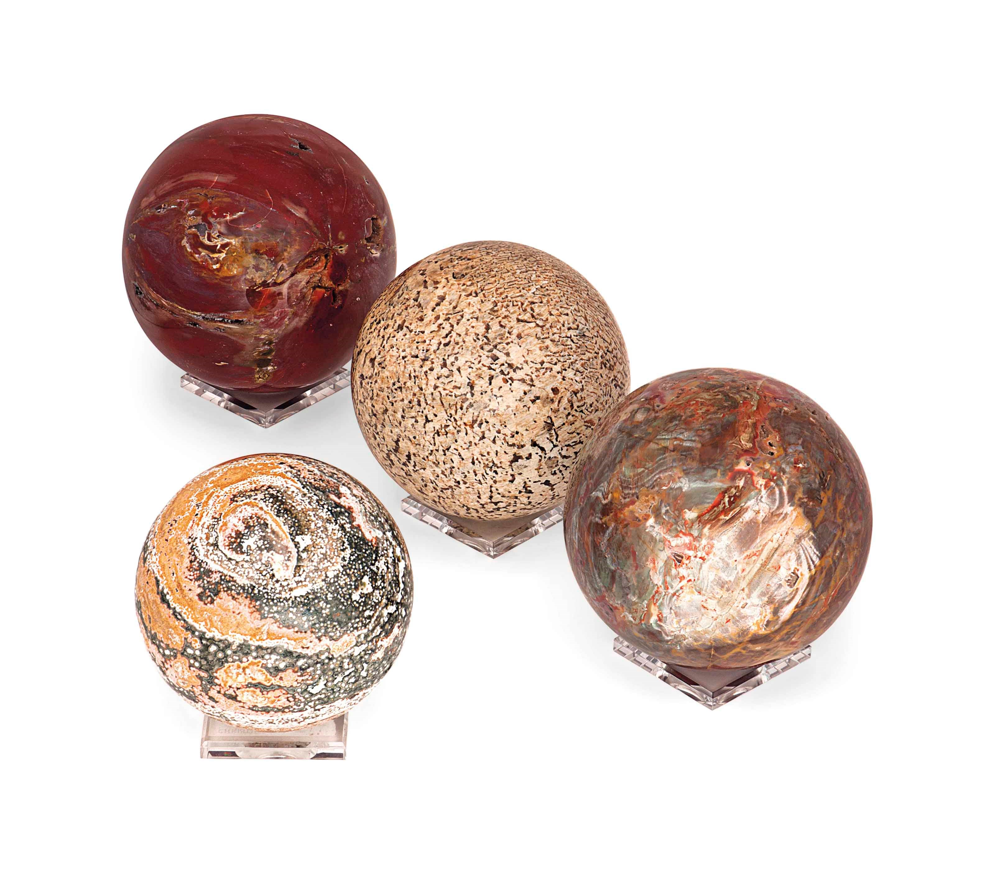 FOUR LARGE MINERAL SPHERES