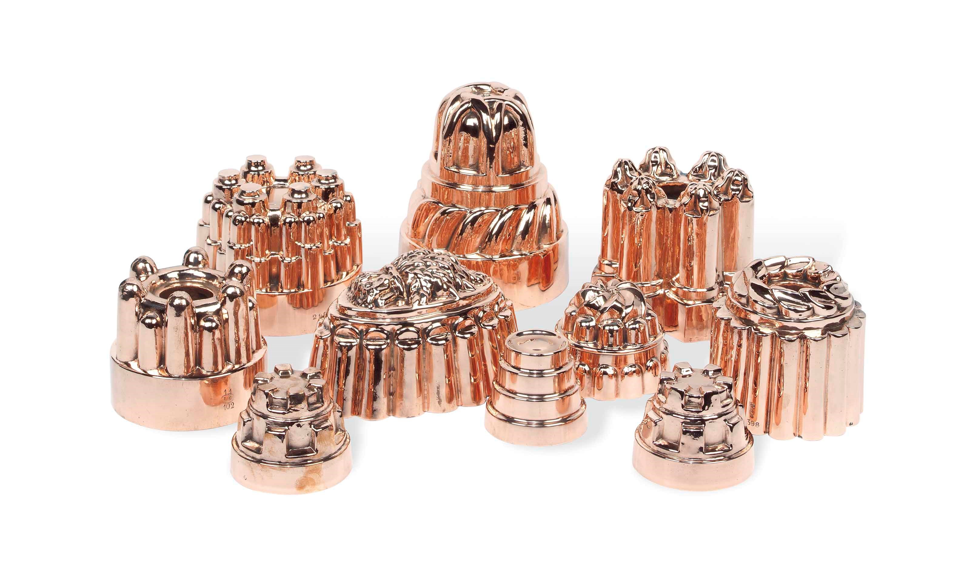 A COLLECTION OF TEN VICTORIAN COPER JELLY MOULDS