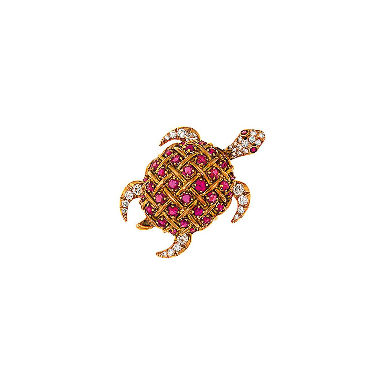 A ruby and diamond turtle brooch