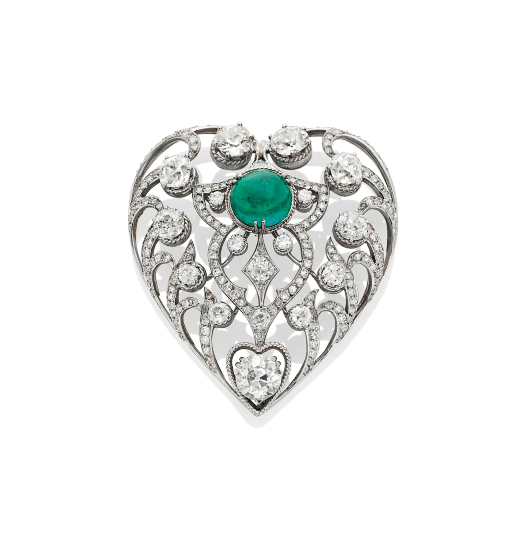 BROCHE ÉMERAUDE ET DIAMANTS