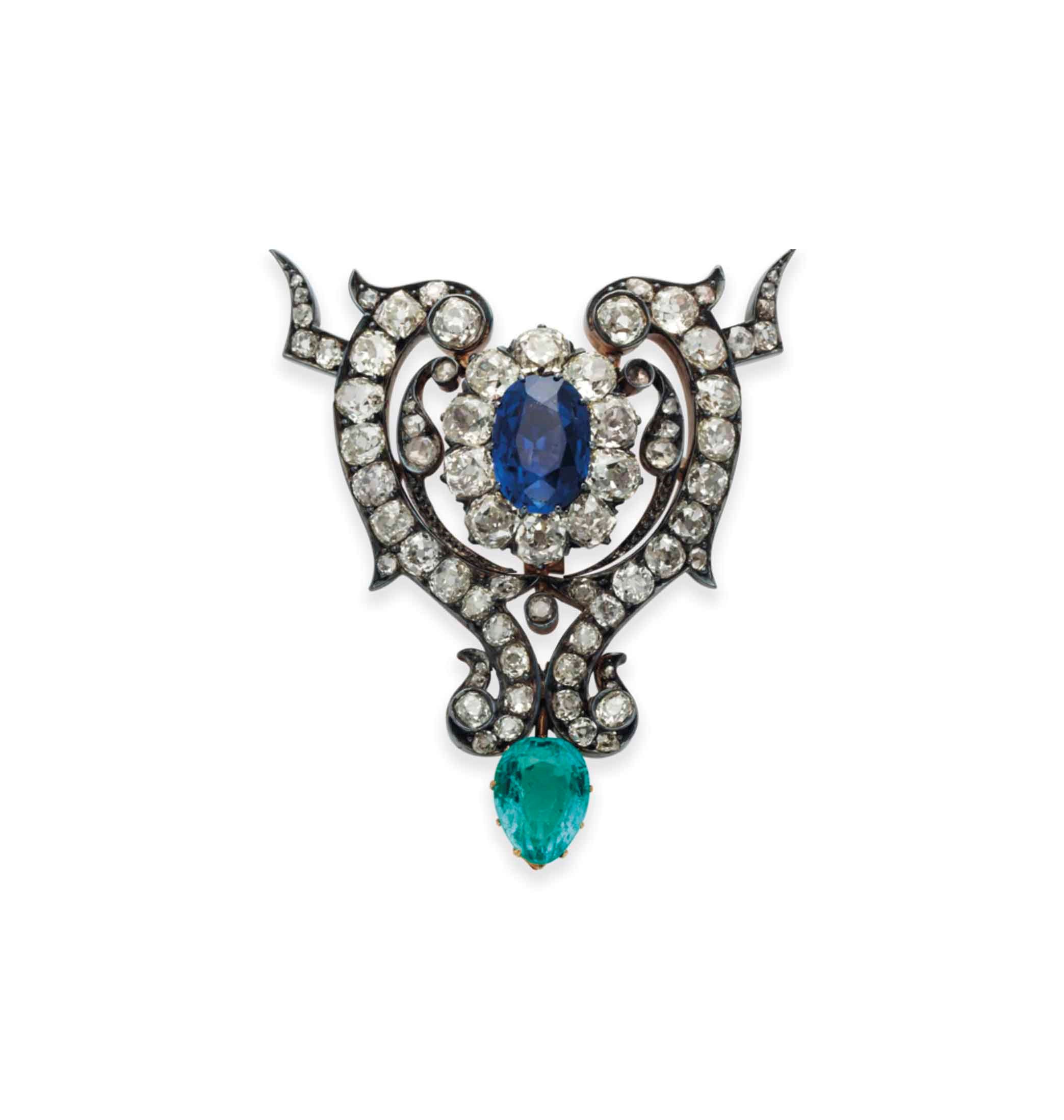 CLIP SAPHIR, ÉMERAUDE ET DIAMANTS