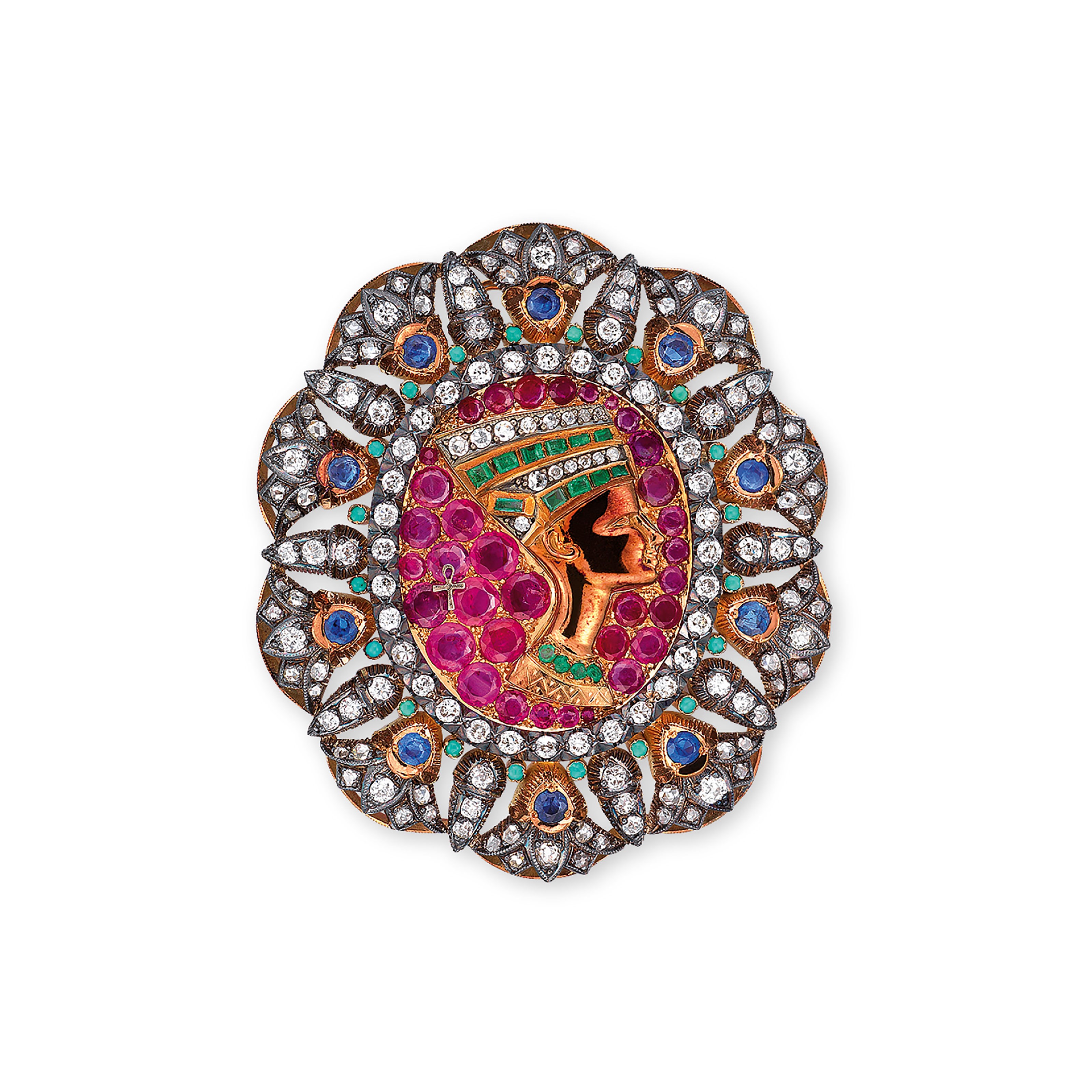 A MULTI-GEM BROOCH