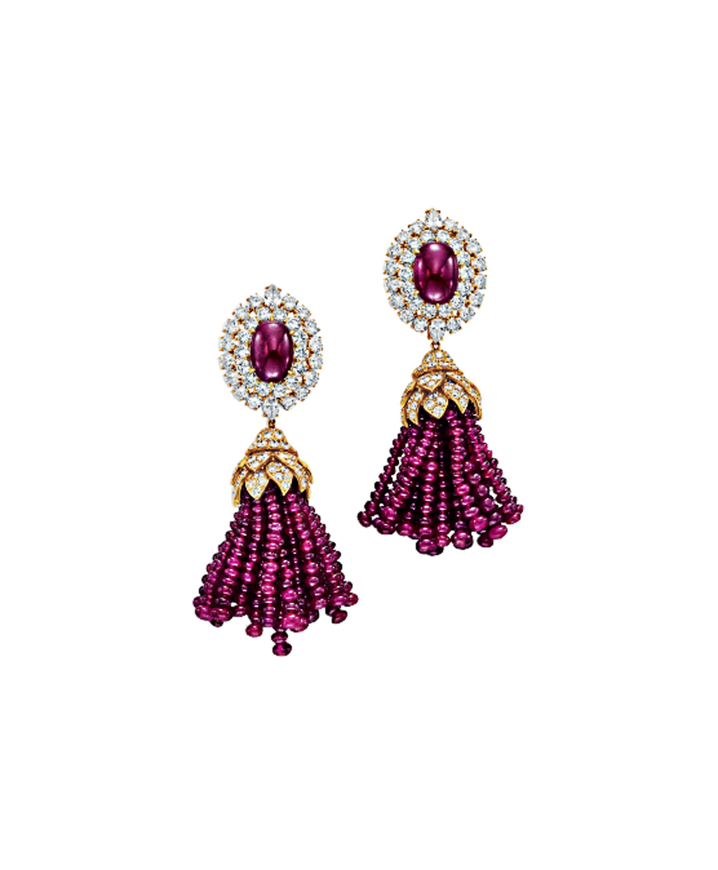 A PAIR OF RUBY AND DIAMOND EAR PENDANTS, BY VAN CLEEF & ARPELS