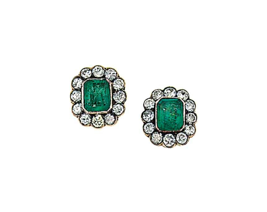 A pair of emerald and diamond earstuds