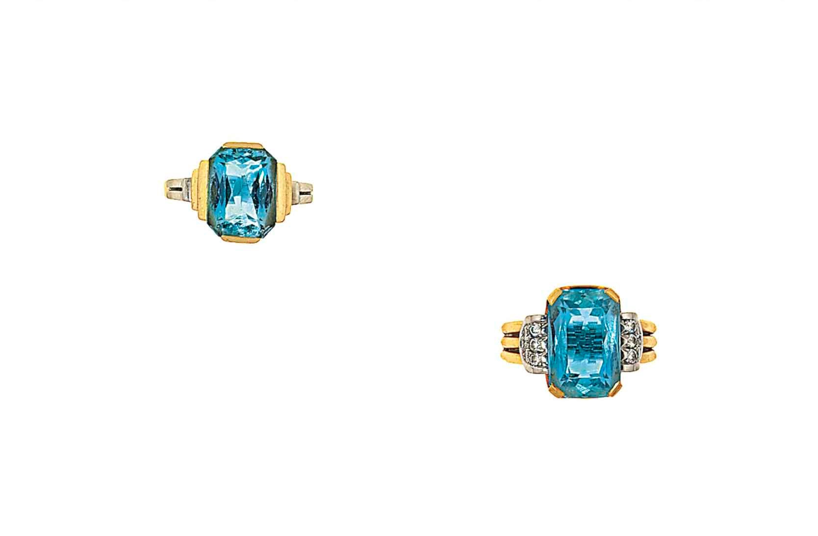Two aquamarine rings