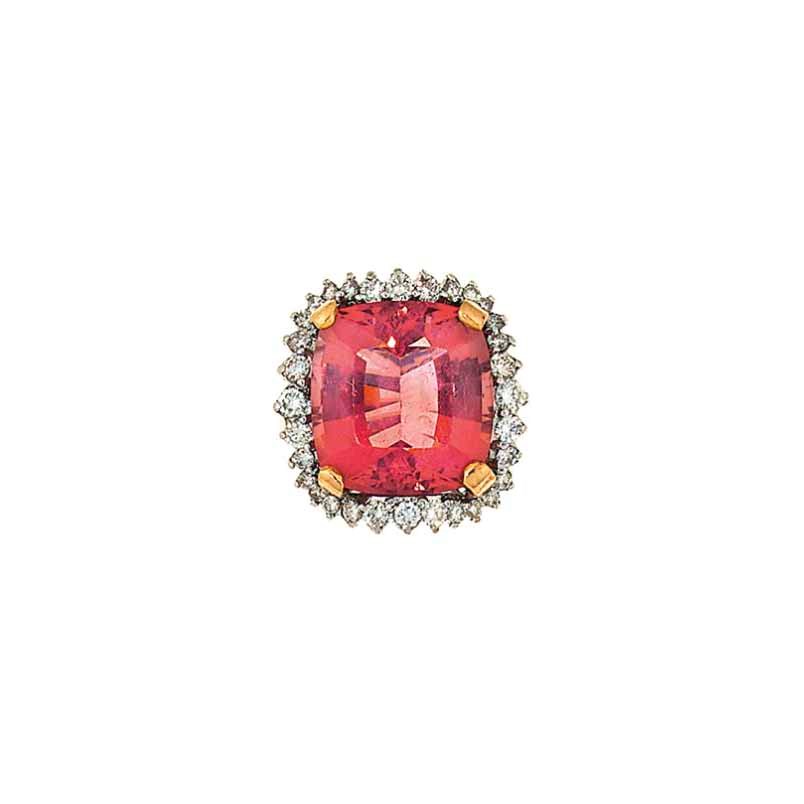 An 18ct white gold pink tourmaline and diamond ring