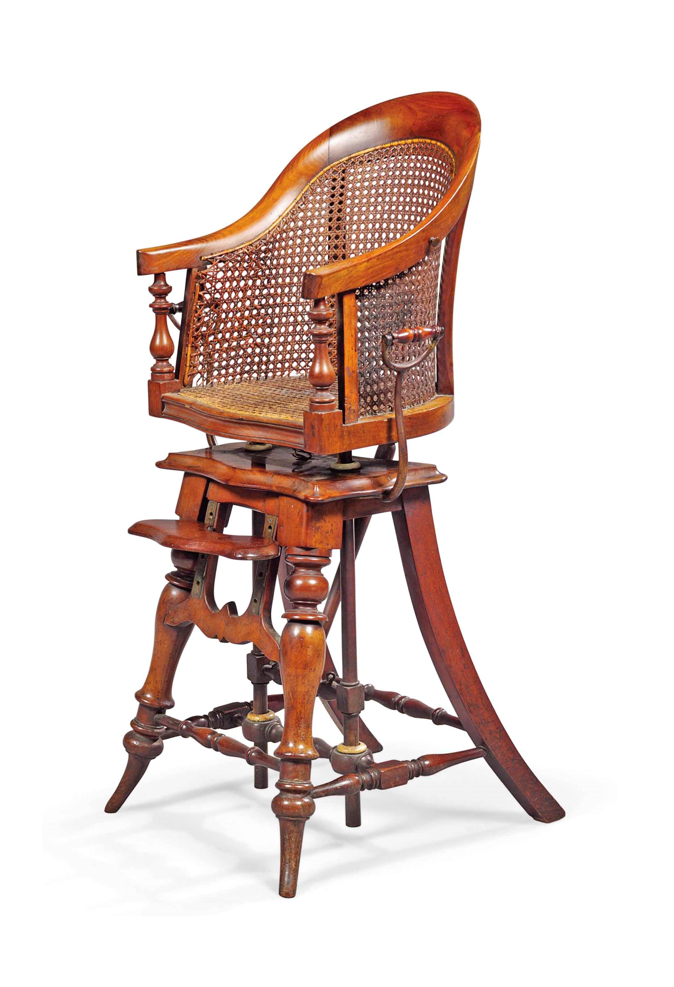 A VICTORIAN MAHOGANY CANED HIGH CHAIR