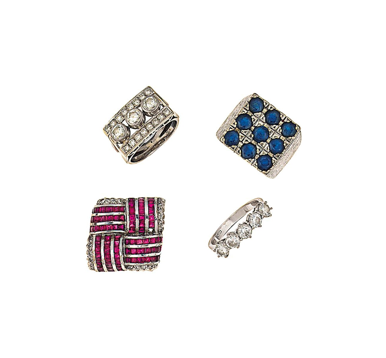 Four gem-set rings
