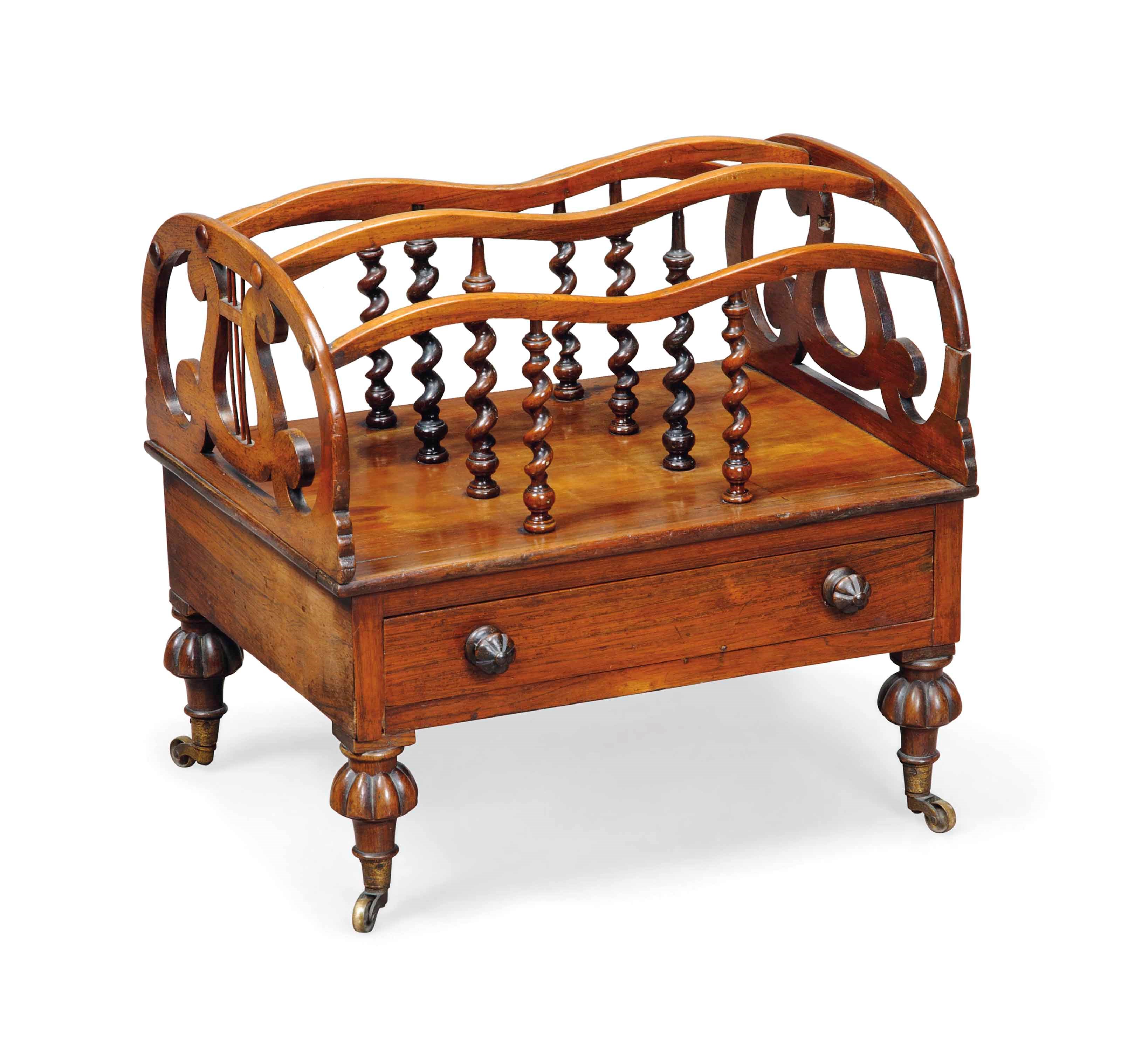 AN EARLY VICTORIAN ROSEWOOD CANTERBURY