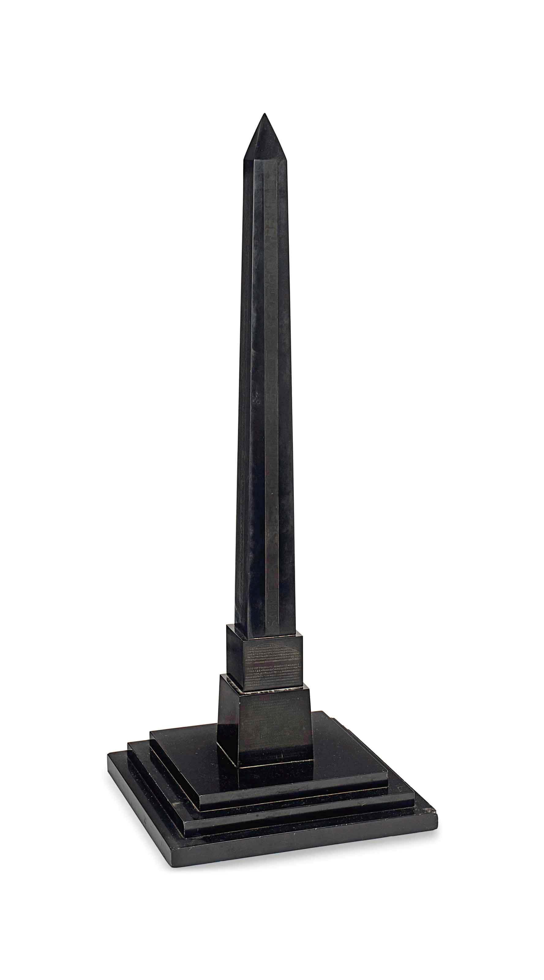 AN ENGLISH BLACK MARBLE MODEL OF THE PHILAE OBELISK