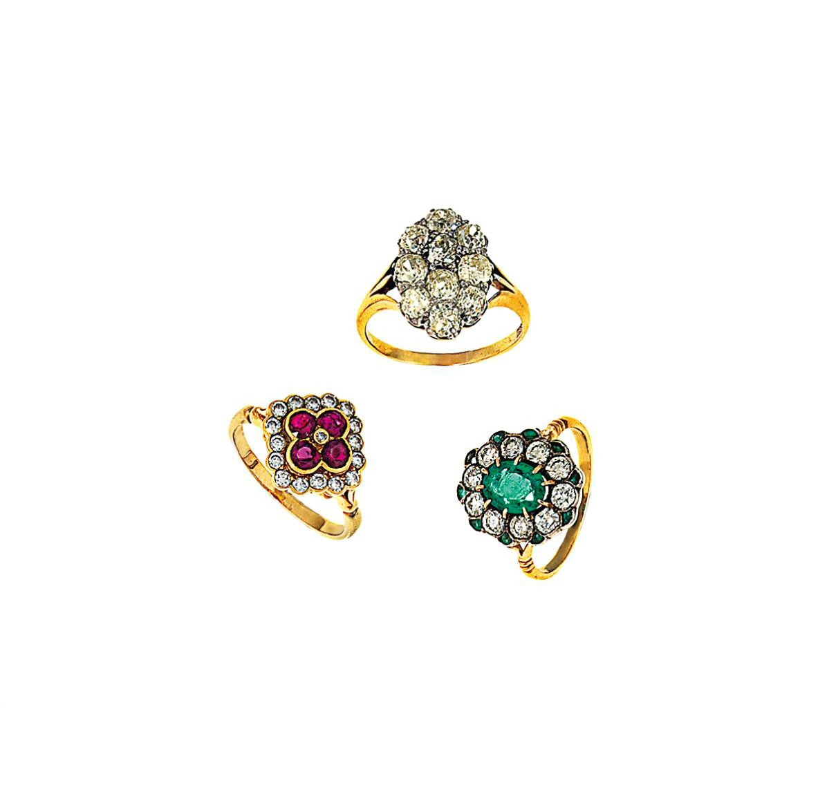 Three gem-set rings