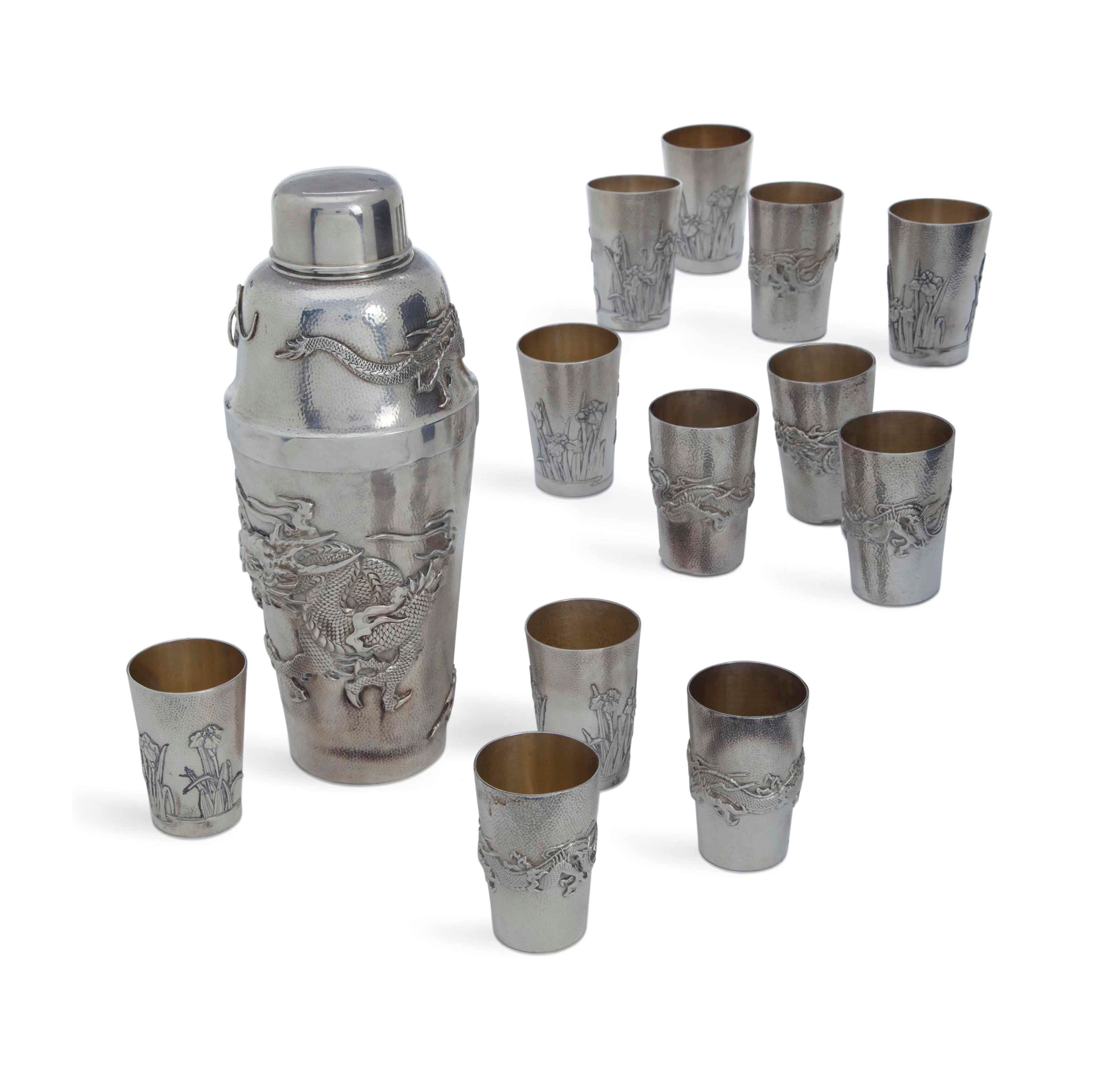 A CHINESE EXPORT-STYLE SILVER DRINKWARE SET