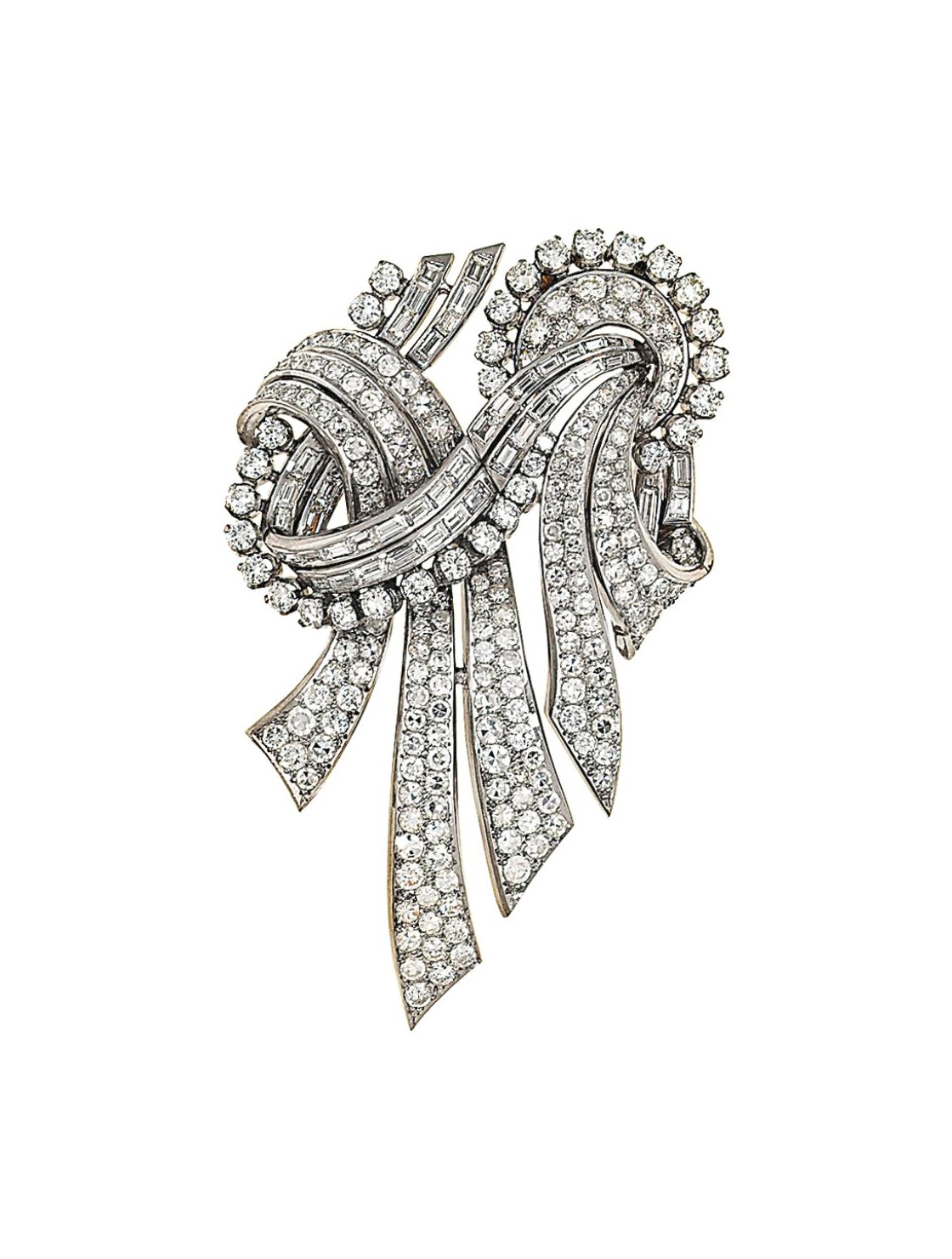 A diamond double-clip brooch