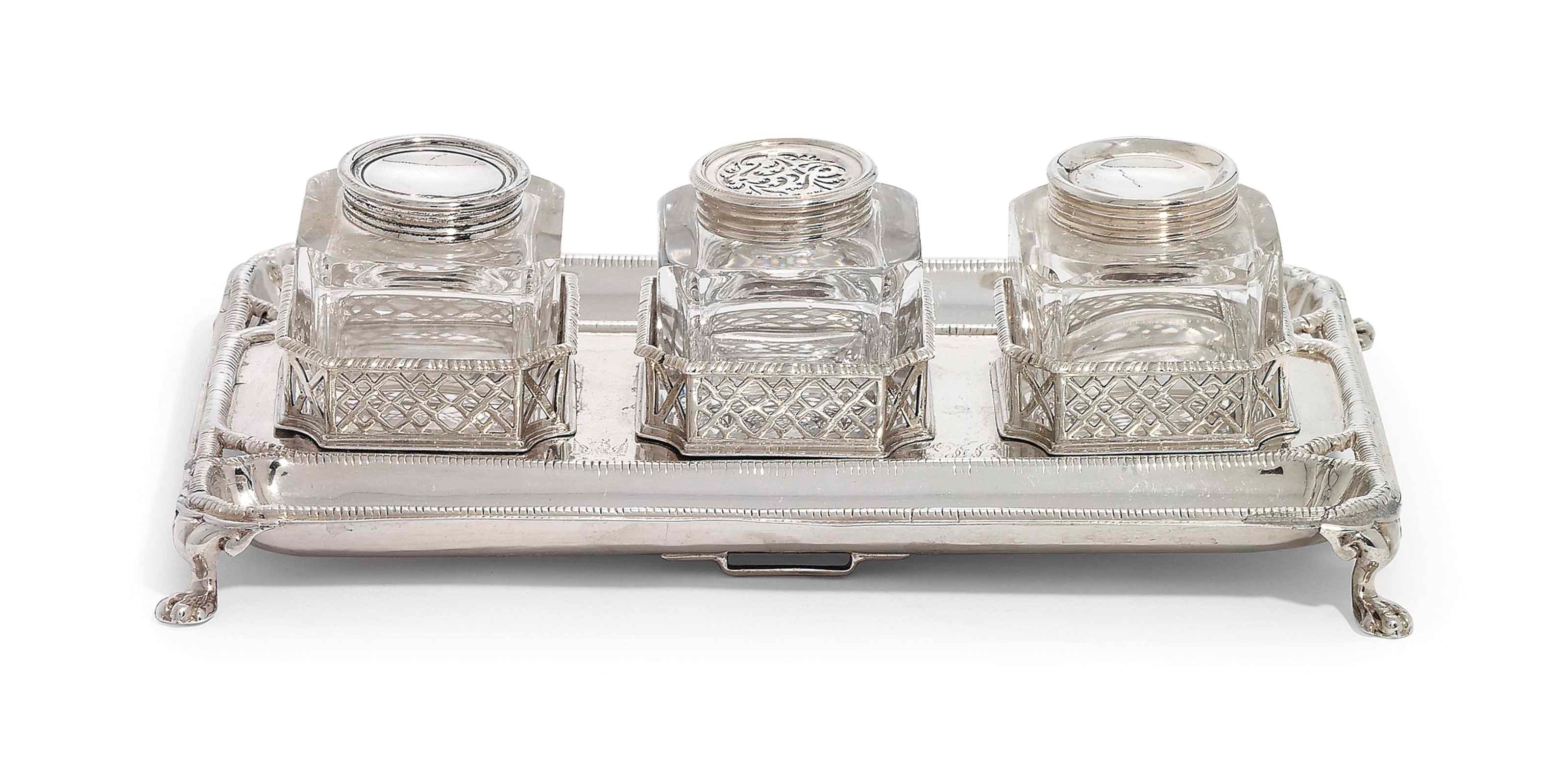 A GEORGE II SILVER INKSTAND