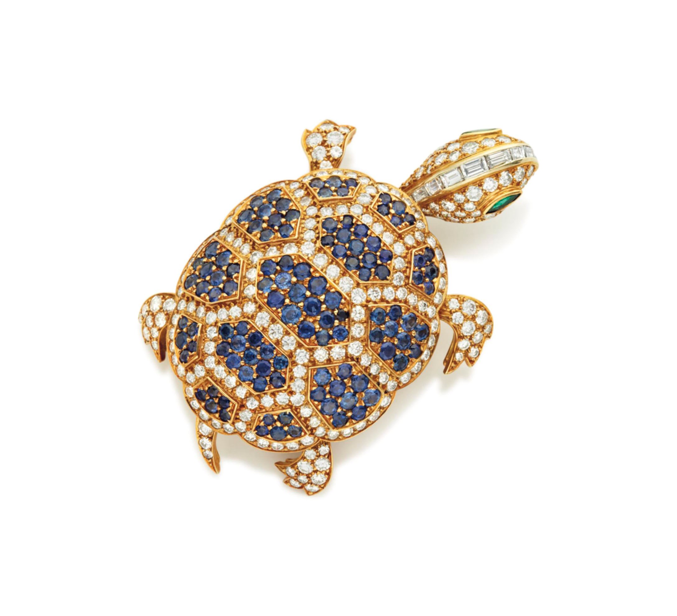BROCHE SAPHIRS, ÉMERAUDES ET DIAMANTS