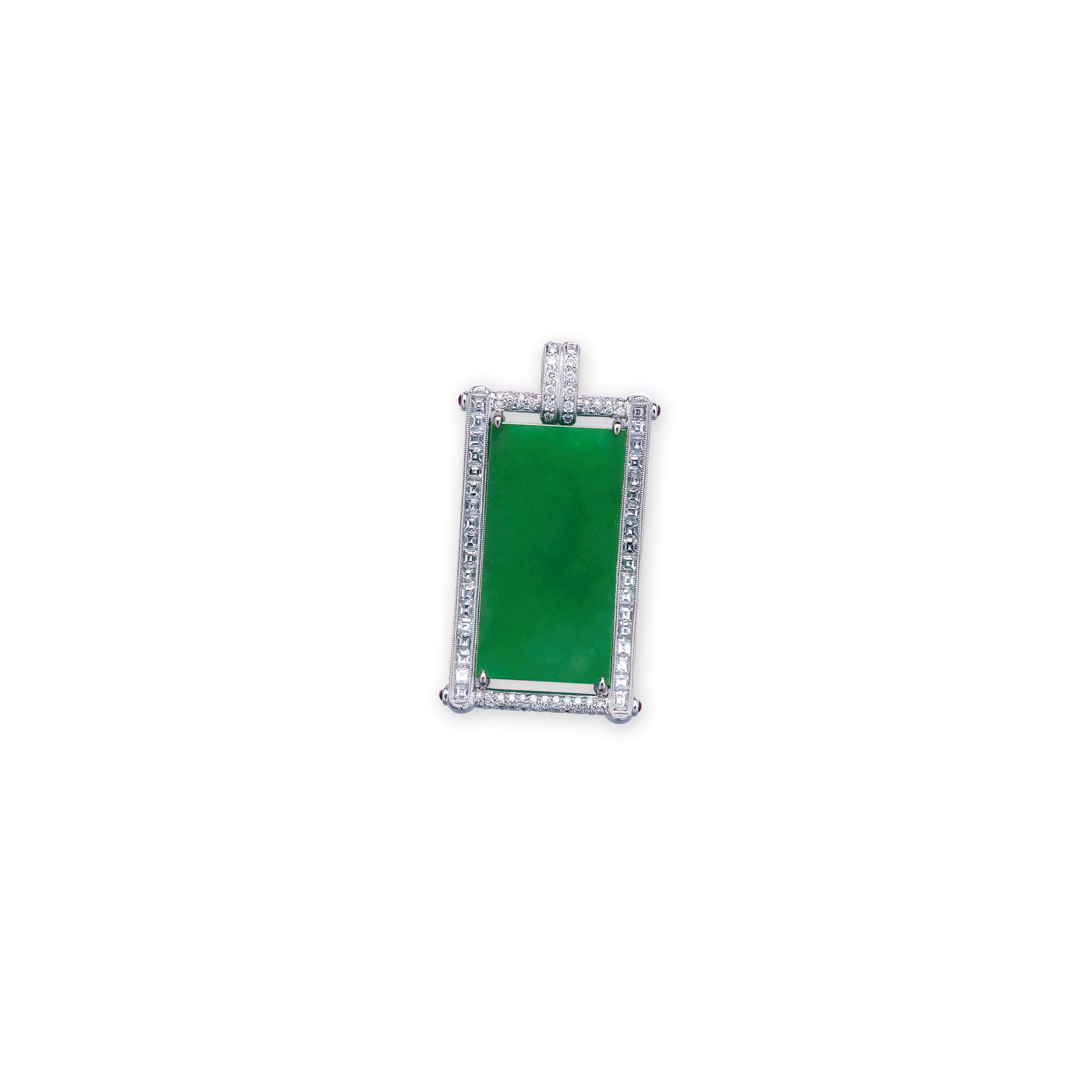 A JADEITE, RUBY AND DIAMOND PENDANT