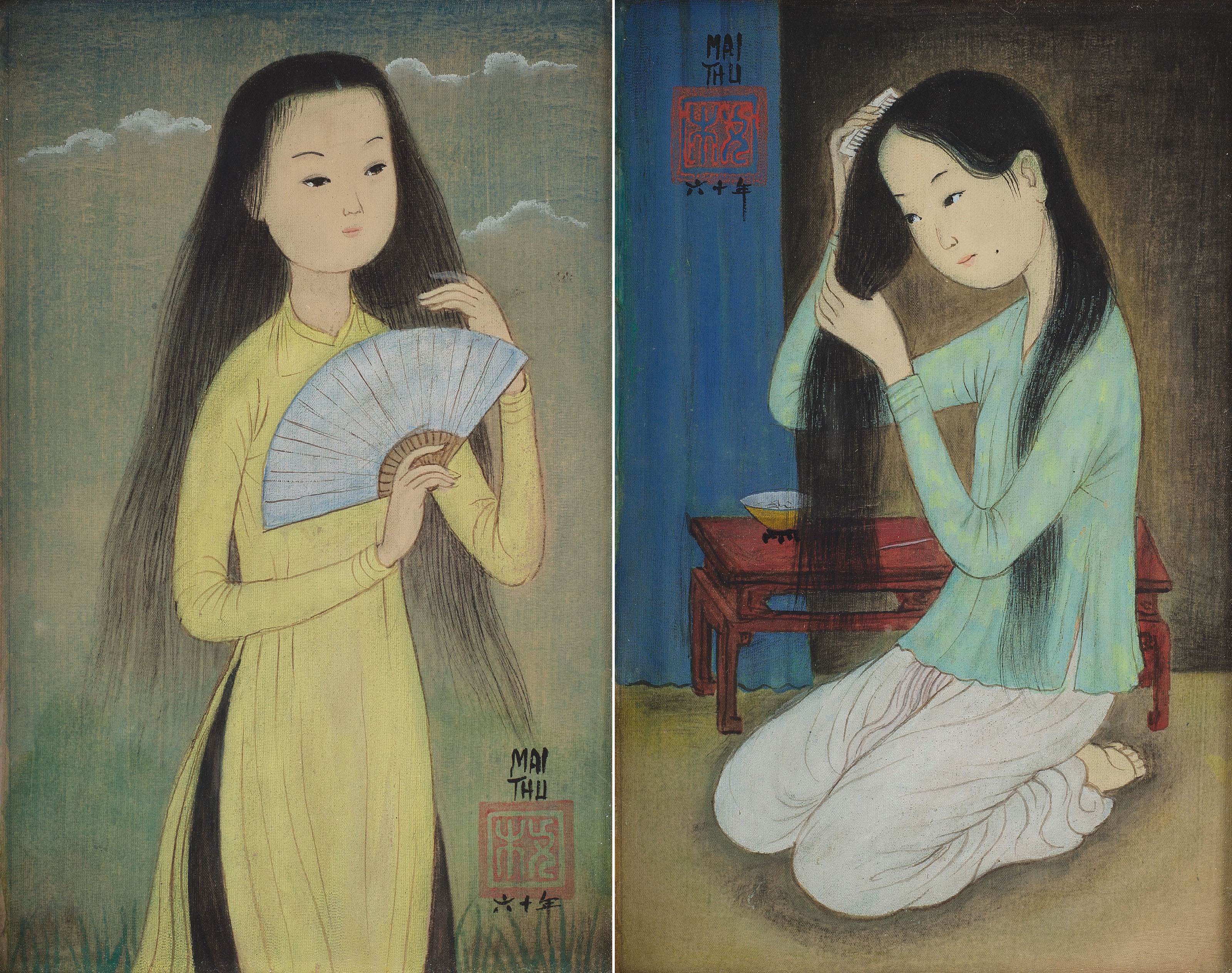 二女图 : 梳髮与执扇