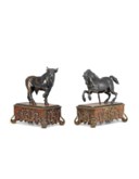 TWO BRONZE MODELS OF A BULL AND A LEAPING STALLION