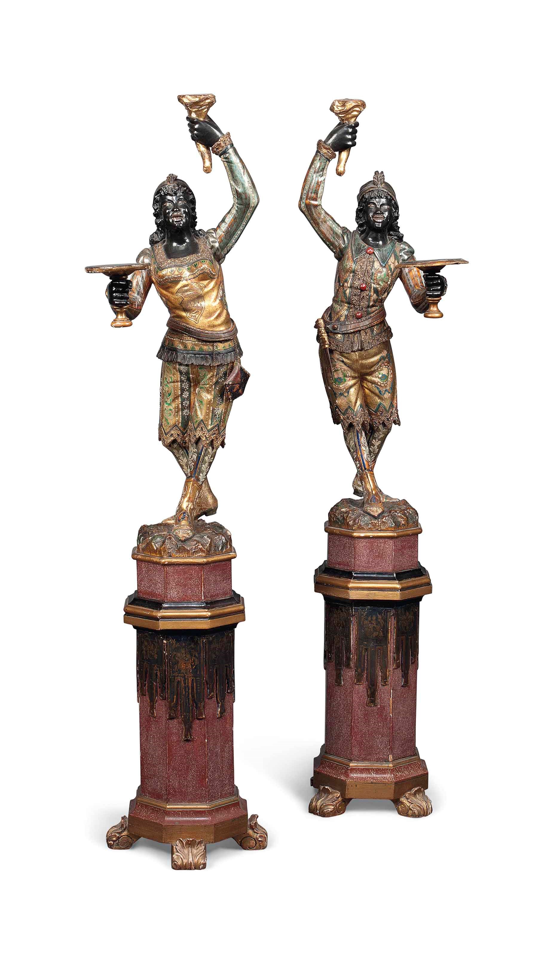 A PAIR OF VENETIAN BLACKAMOOR FIGURES