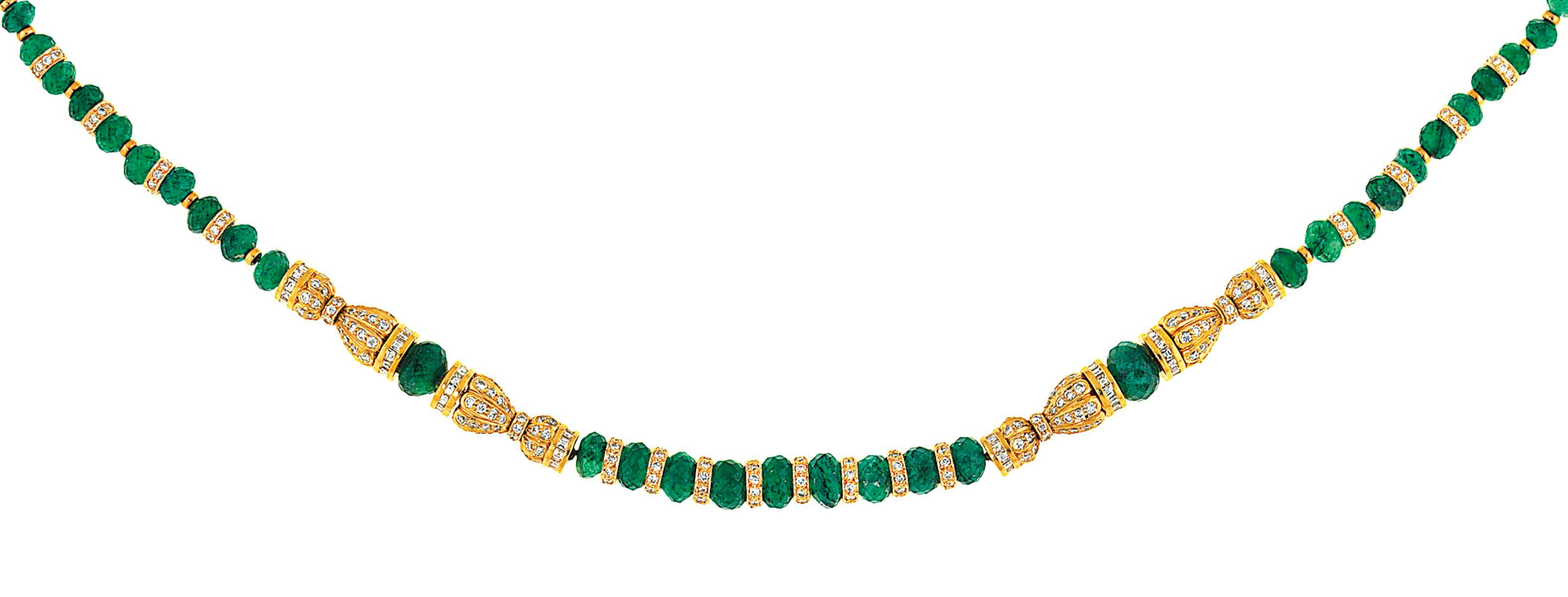 An emerald bead necklace