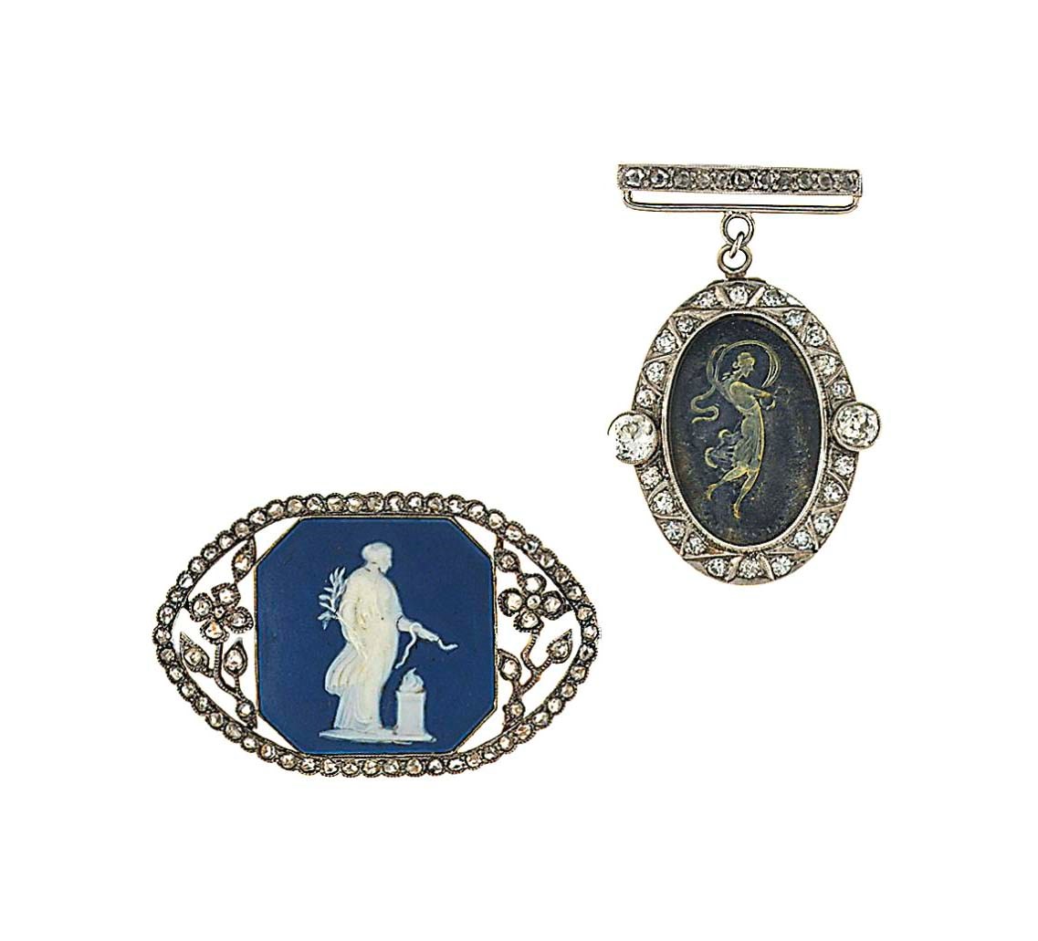Three diamond-set brooches