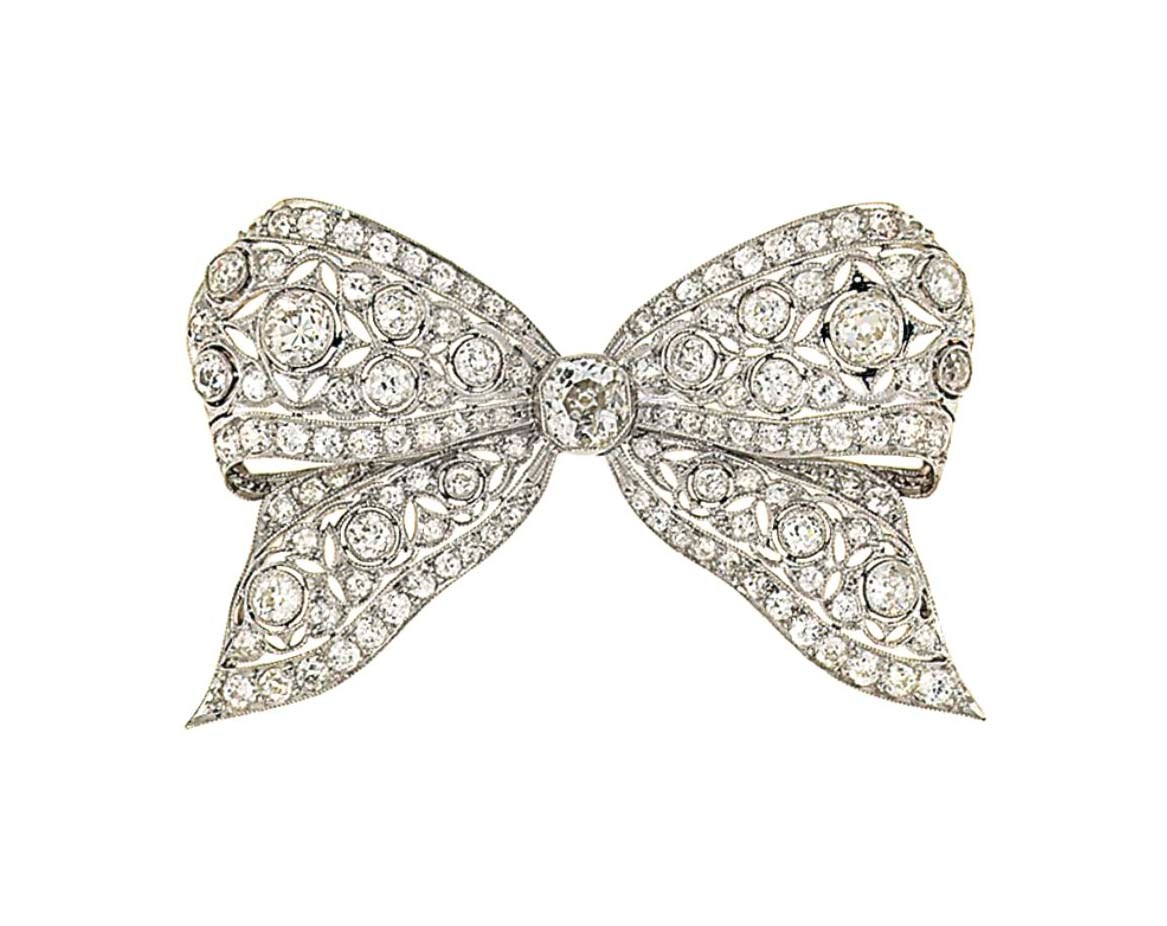 A diamond bow brooch