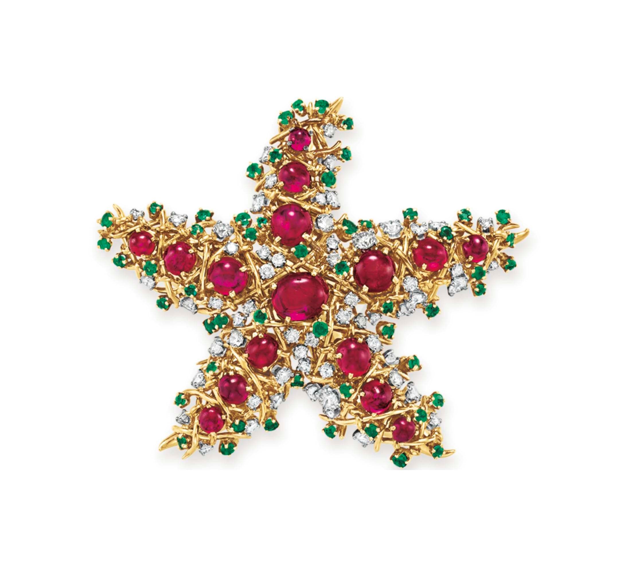 A RUBY, EMERALD AND DIAMOND STARFISH BROOCH, BY JEAN SCHLUMBERGER