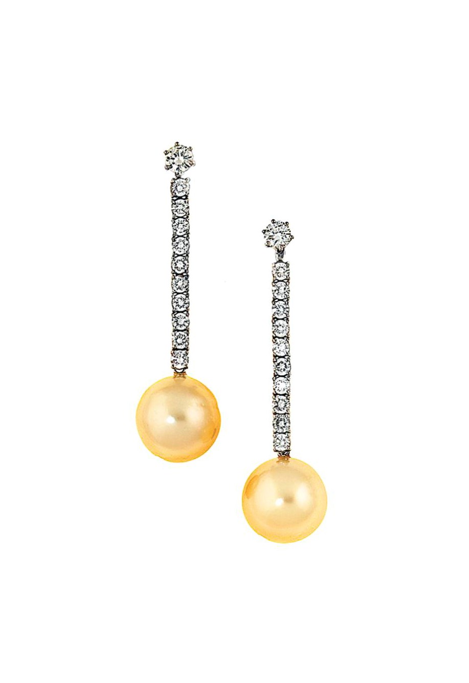 A pair of cultured pearl and diamond earrings