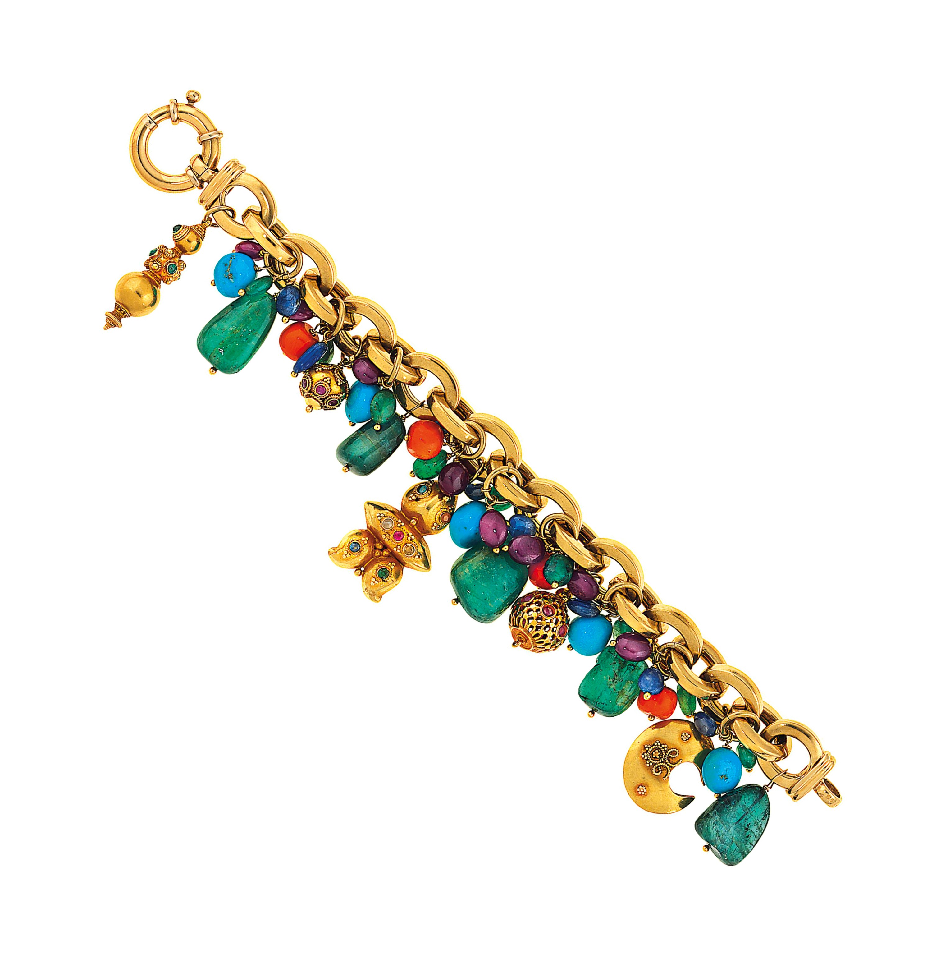A gem-set charm bracelet