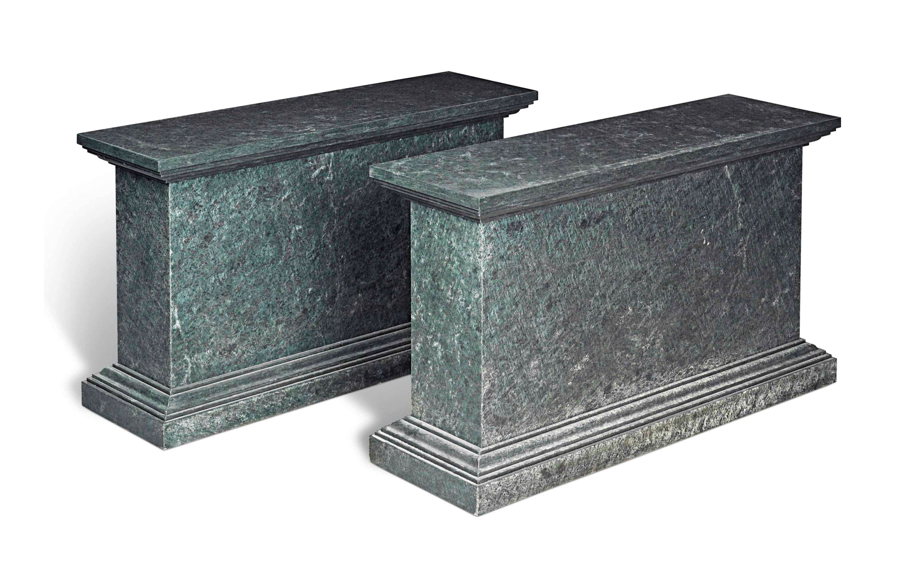 A PAIR OF GREEN MARBLE PLINTHS