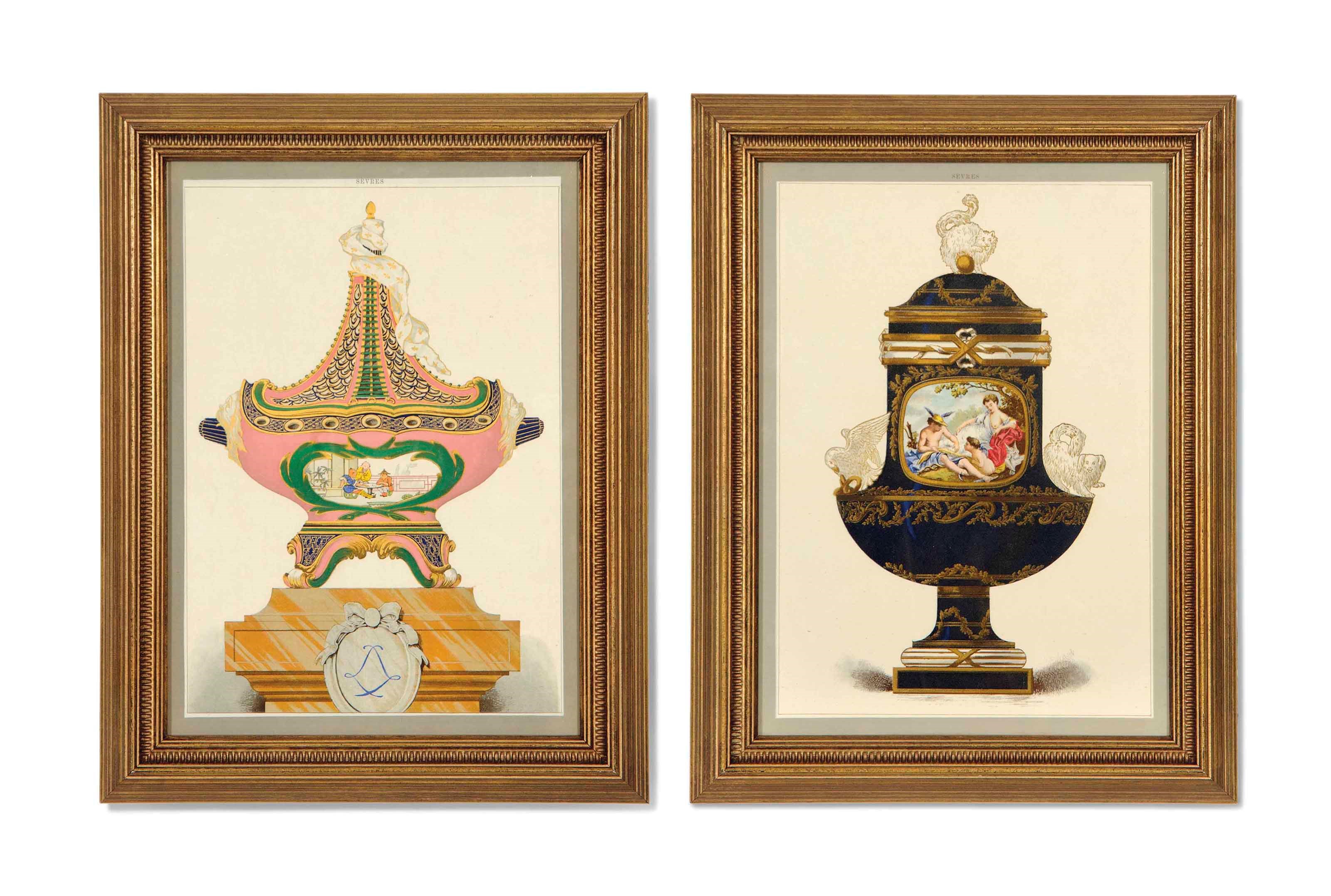 ELEVEN LITHOGRAPHS OF SEVRES PORCELAIN DESIGNS