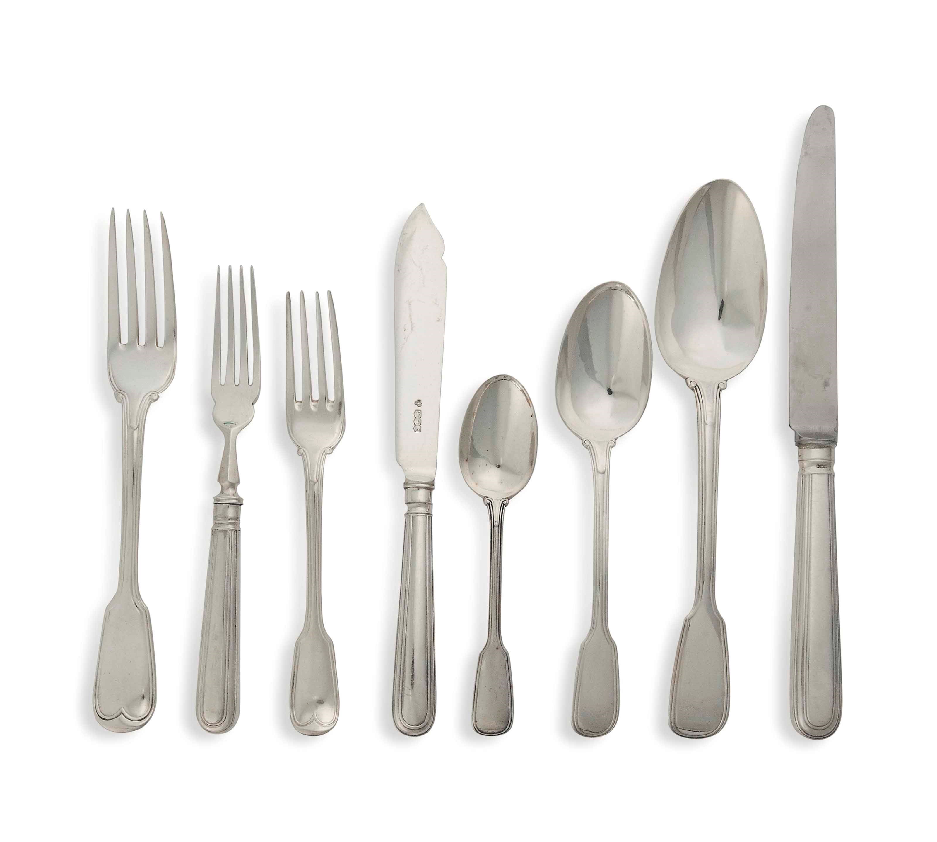A VICTORIAN SILVER FIDDLE AND THREAD PATTERN TABLE SERVICE OF FLATWARE