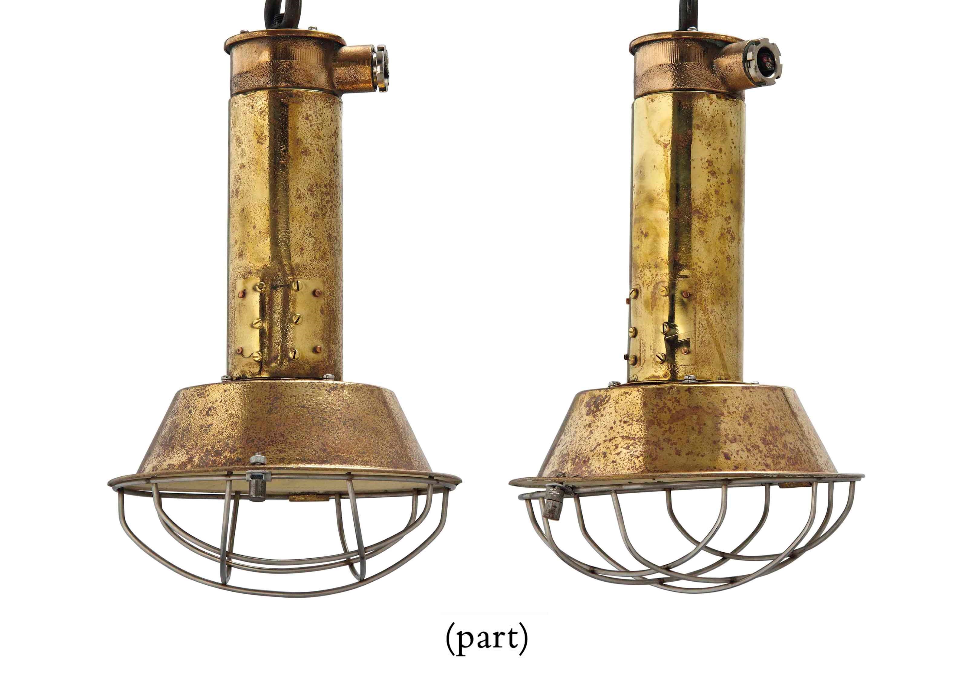 A SET OF SIX BRASS SHIP'S CEILING LIGHTS
