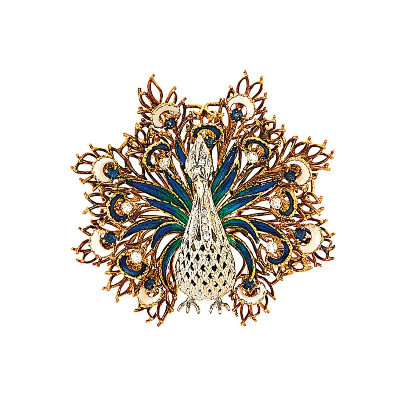 A diamond, gem and enamel brooch