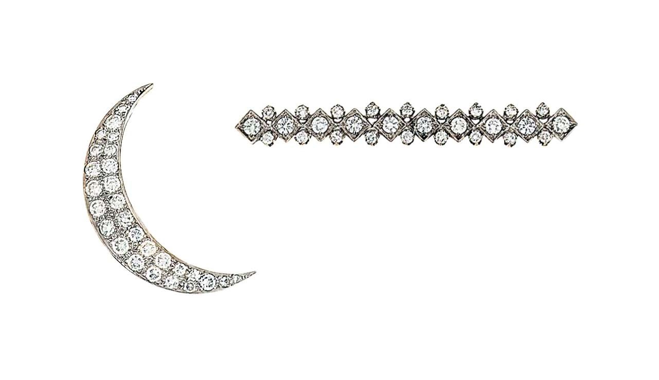 Two diamond-set brooches