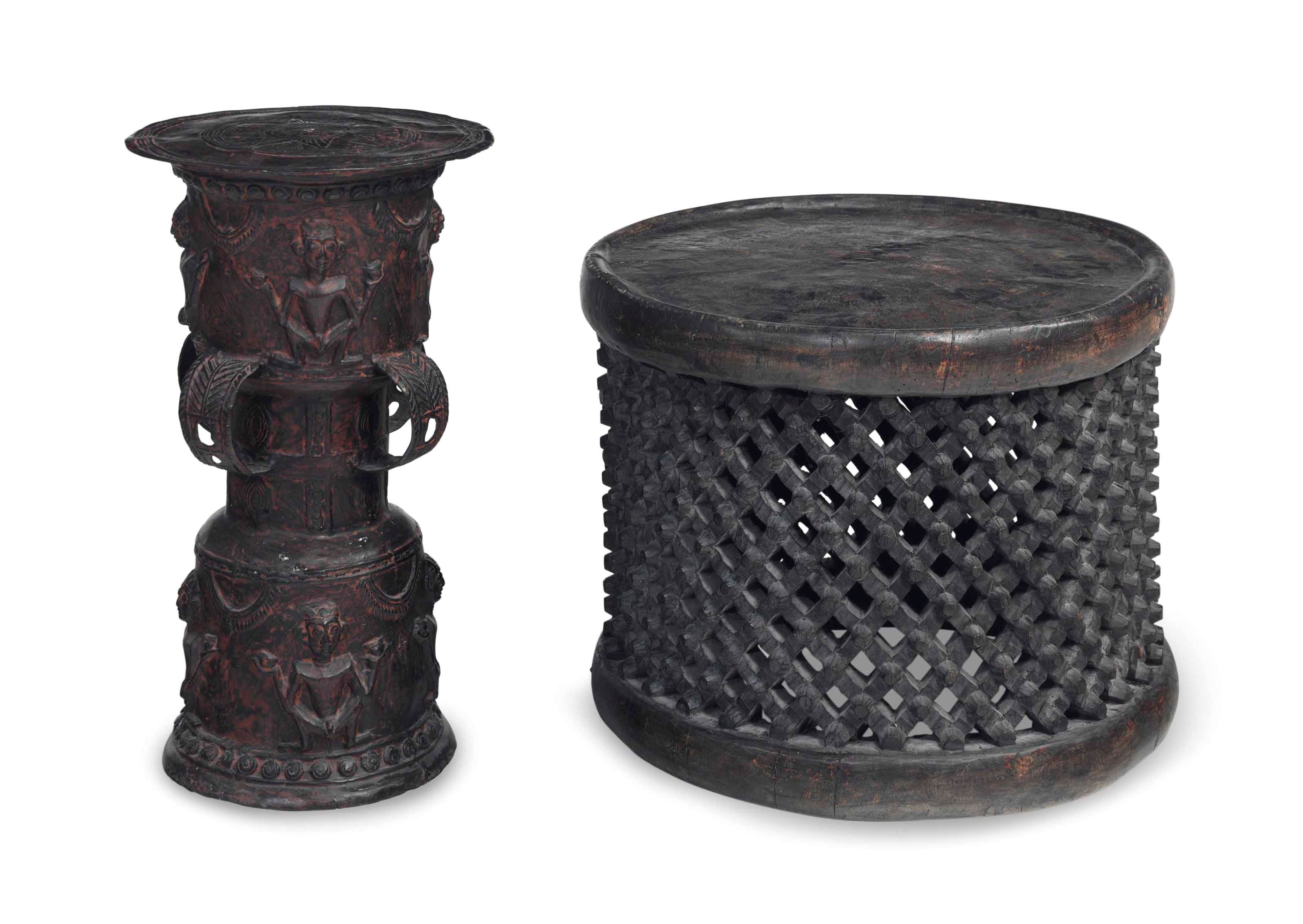 TWO AFRICAN SIDE TABLES,