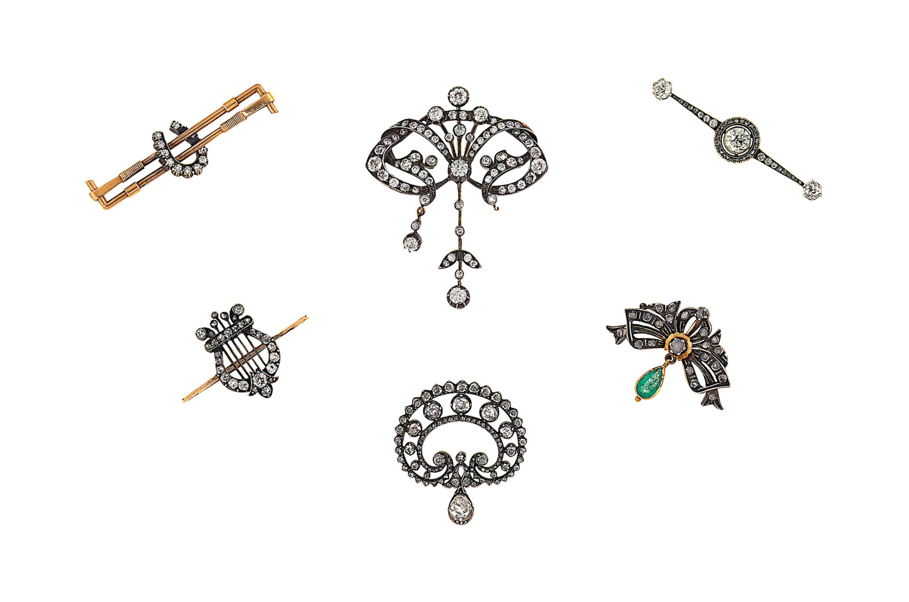 A group of brooches