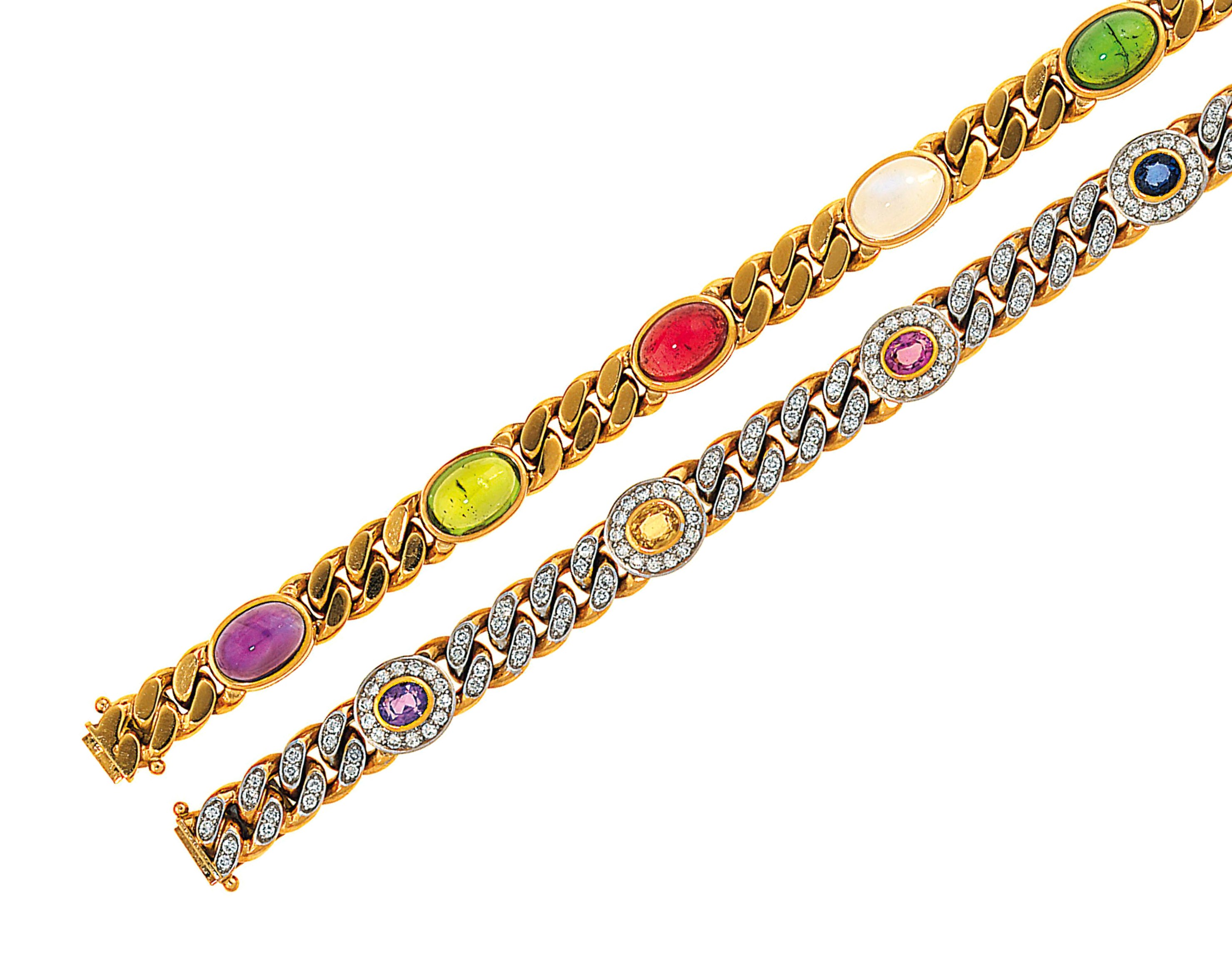 Three gem-set bracelets