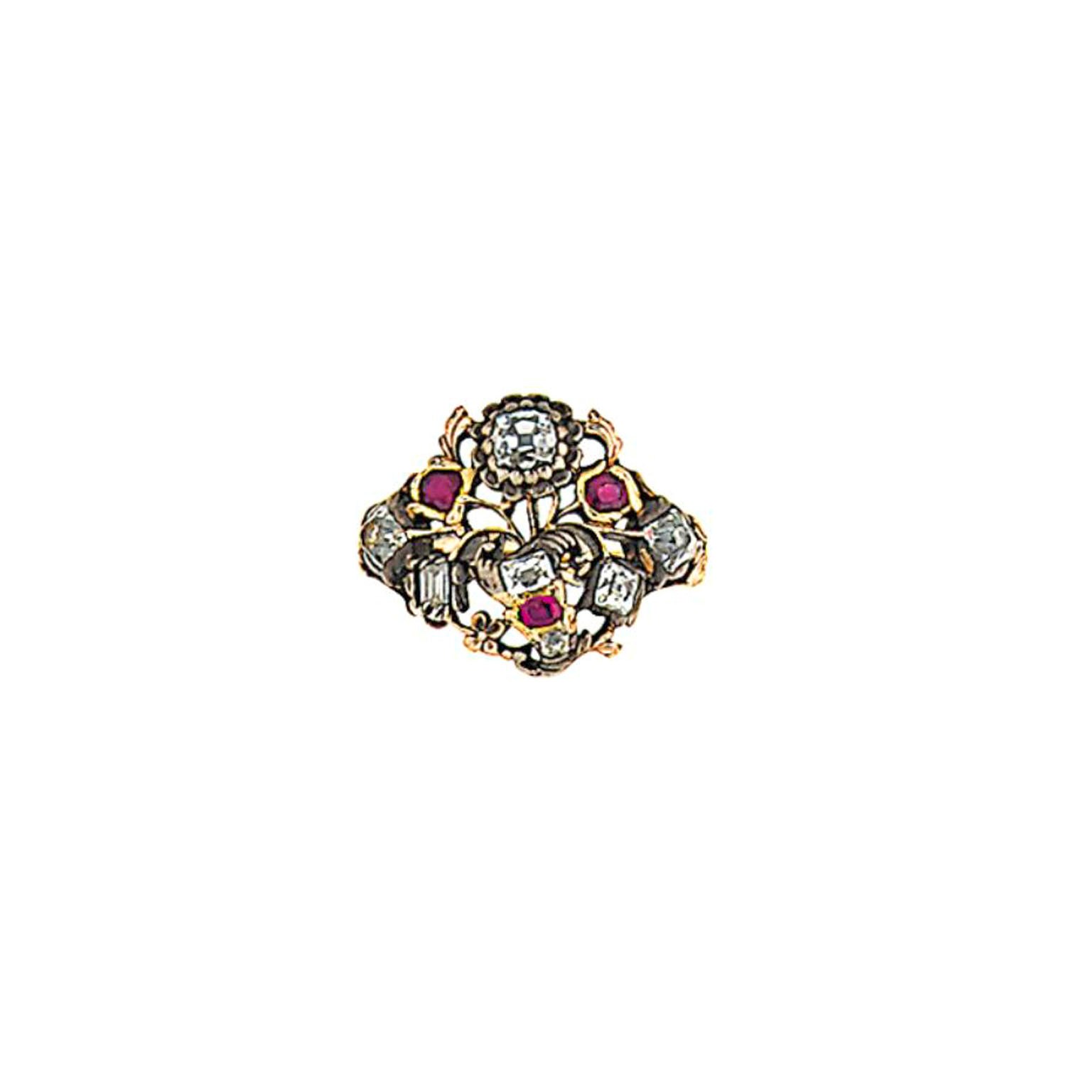 A late 18th century diamond and ruby giardinetto ring