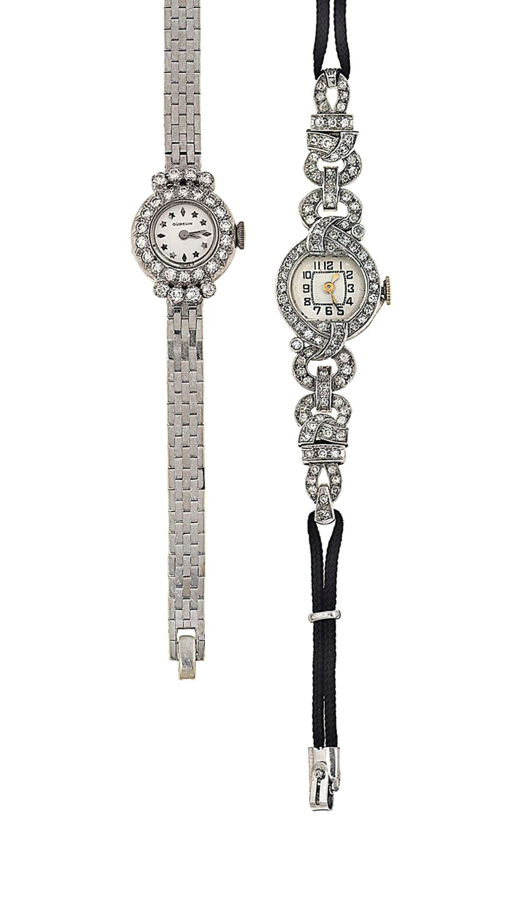 Two lady's diamond wristwatches