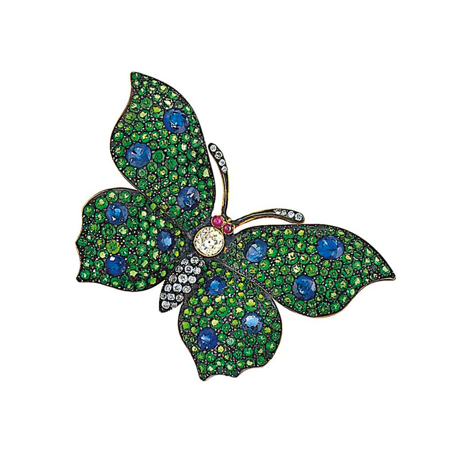 A gem-set butterfly brooch