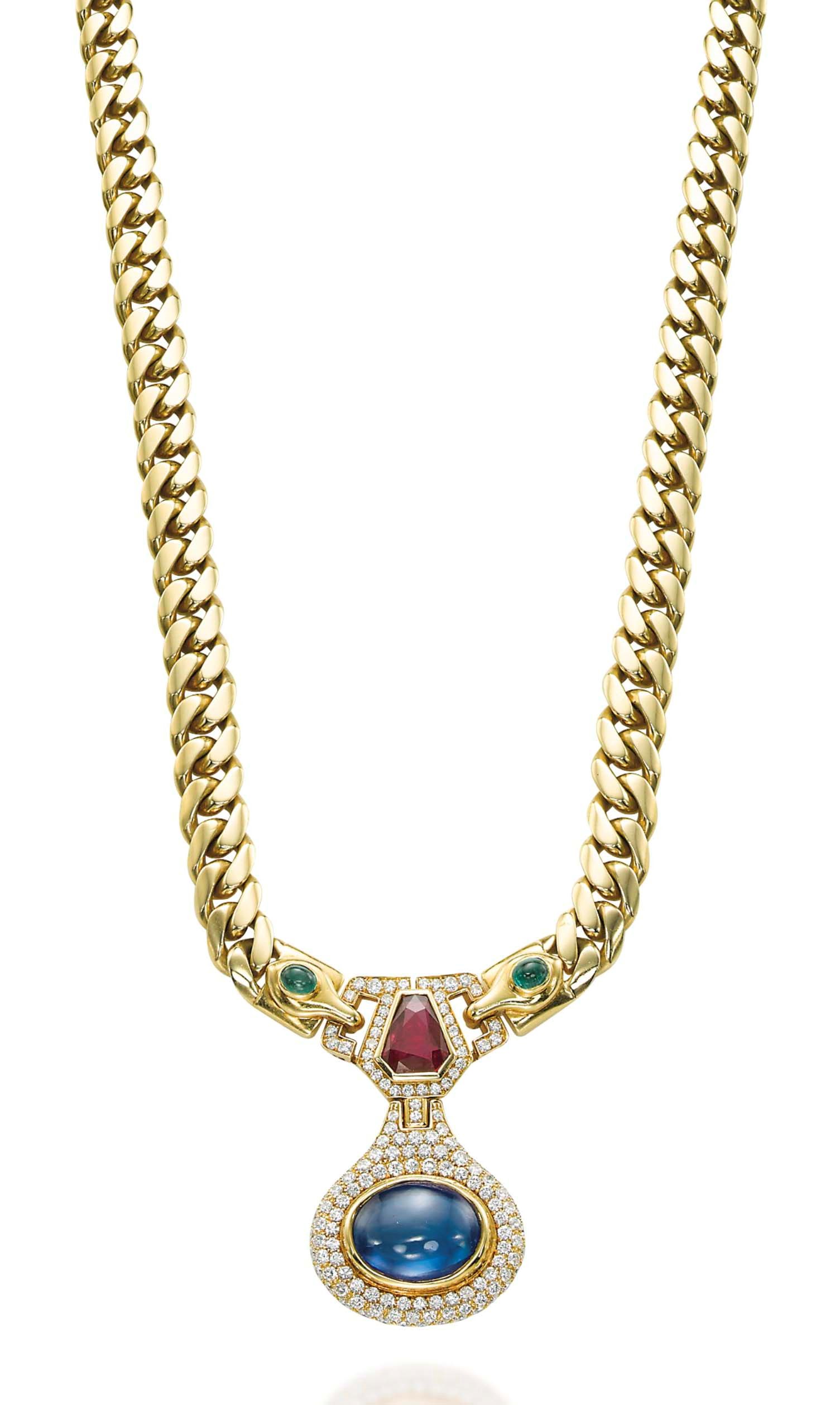 A SAPPHIRE, EMERALD AND RUBY NECKLACE, BY BULGARI