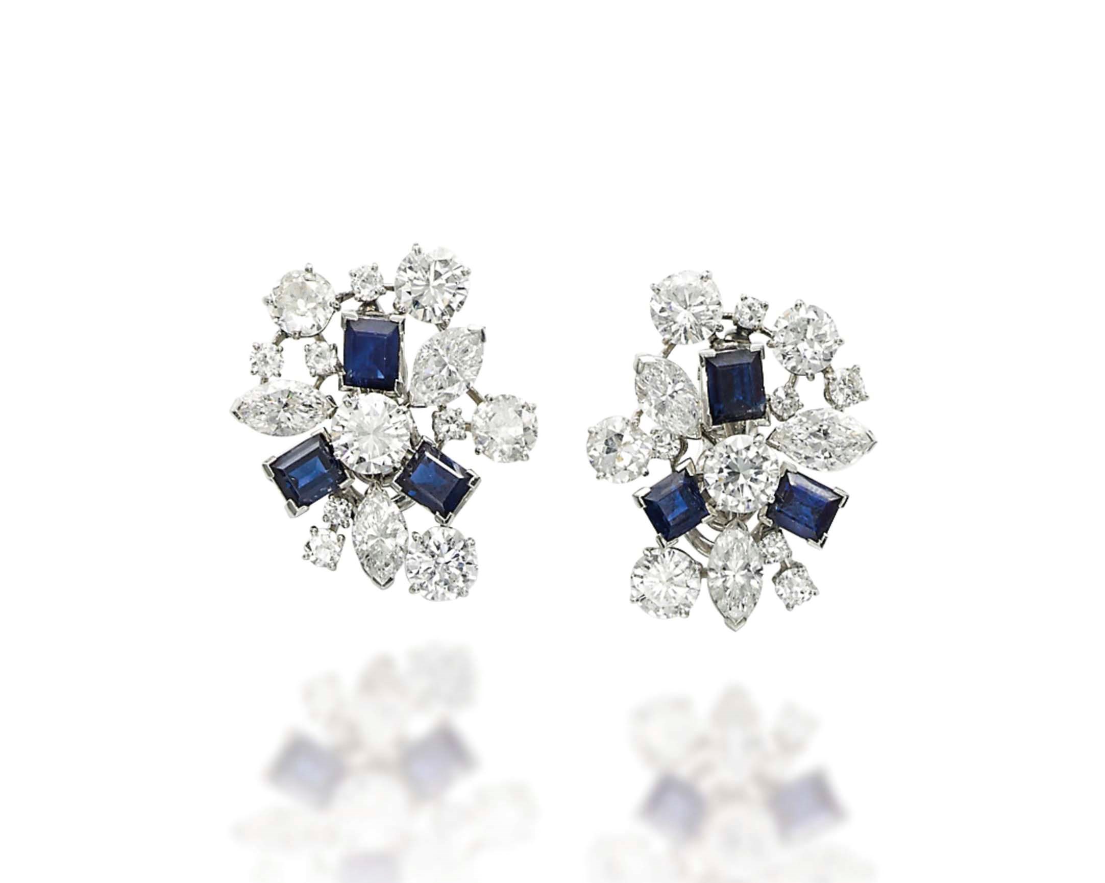 A PAIR OF SAPPHIRE AND DIAMOND EAR CLIPS, BY BOUCHERON