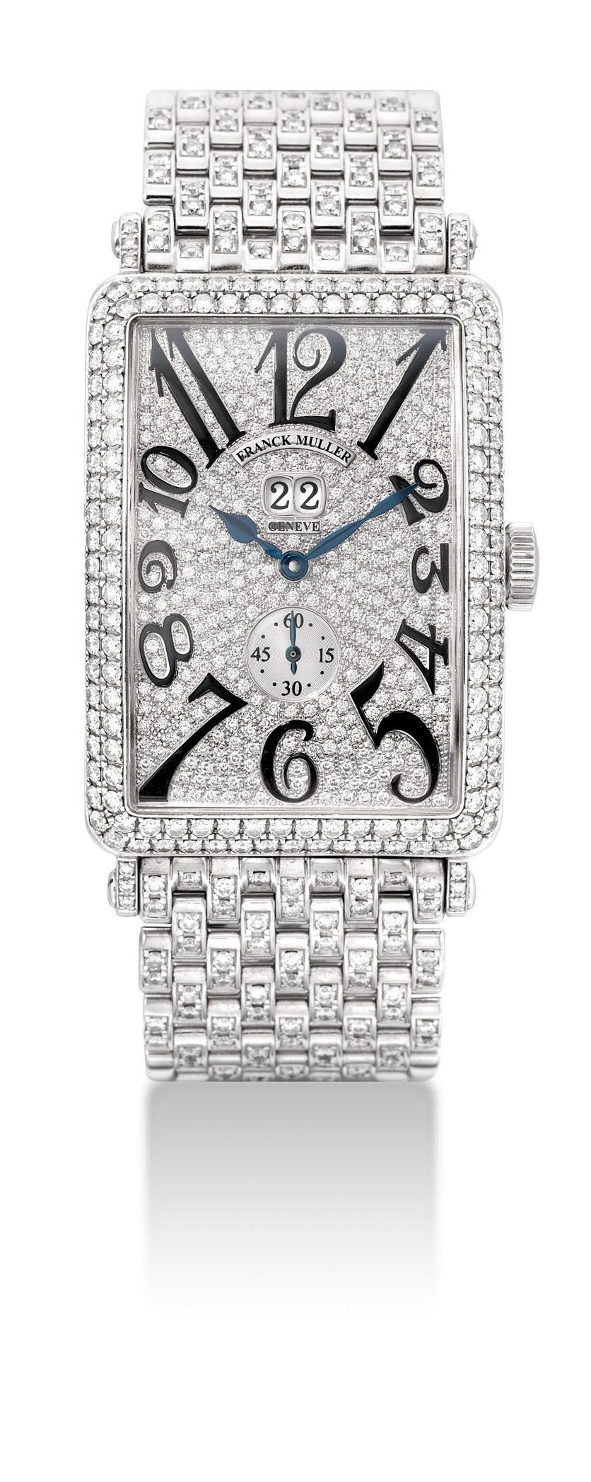 Franck Muller，精細，18k白金鑲鑽石長方形自動上弦鏈帶腕錶，配日曆顯示，“Long Island”，型號1200 S6 GG D CD，編號39，約2008年製