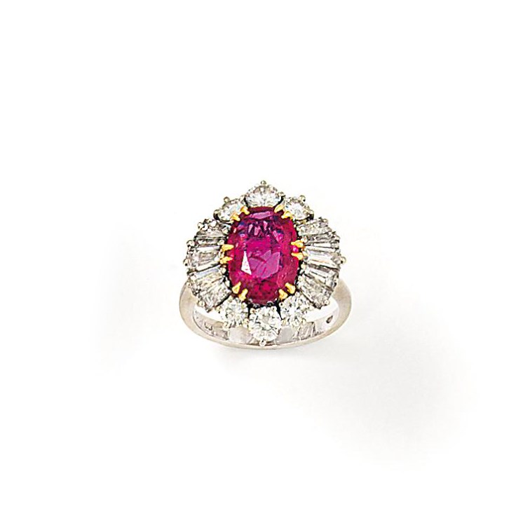 A ruby and diamond cluster ring