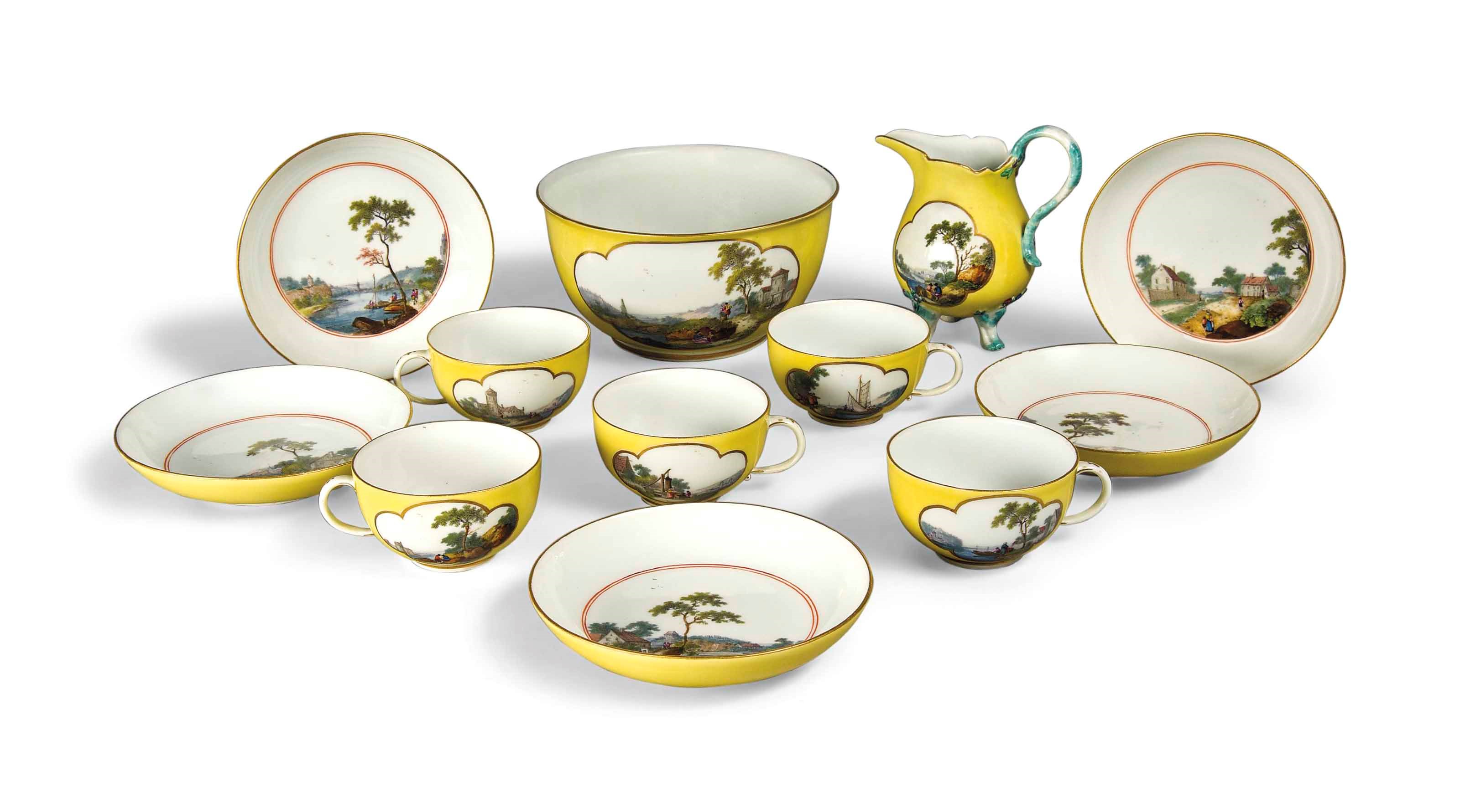 A MEISSEN COMPOSITE YELLOW-GROUND PART TEA-SERVICE
